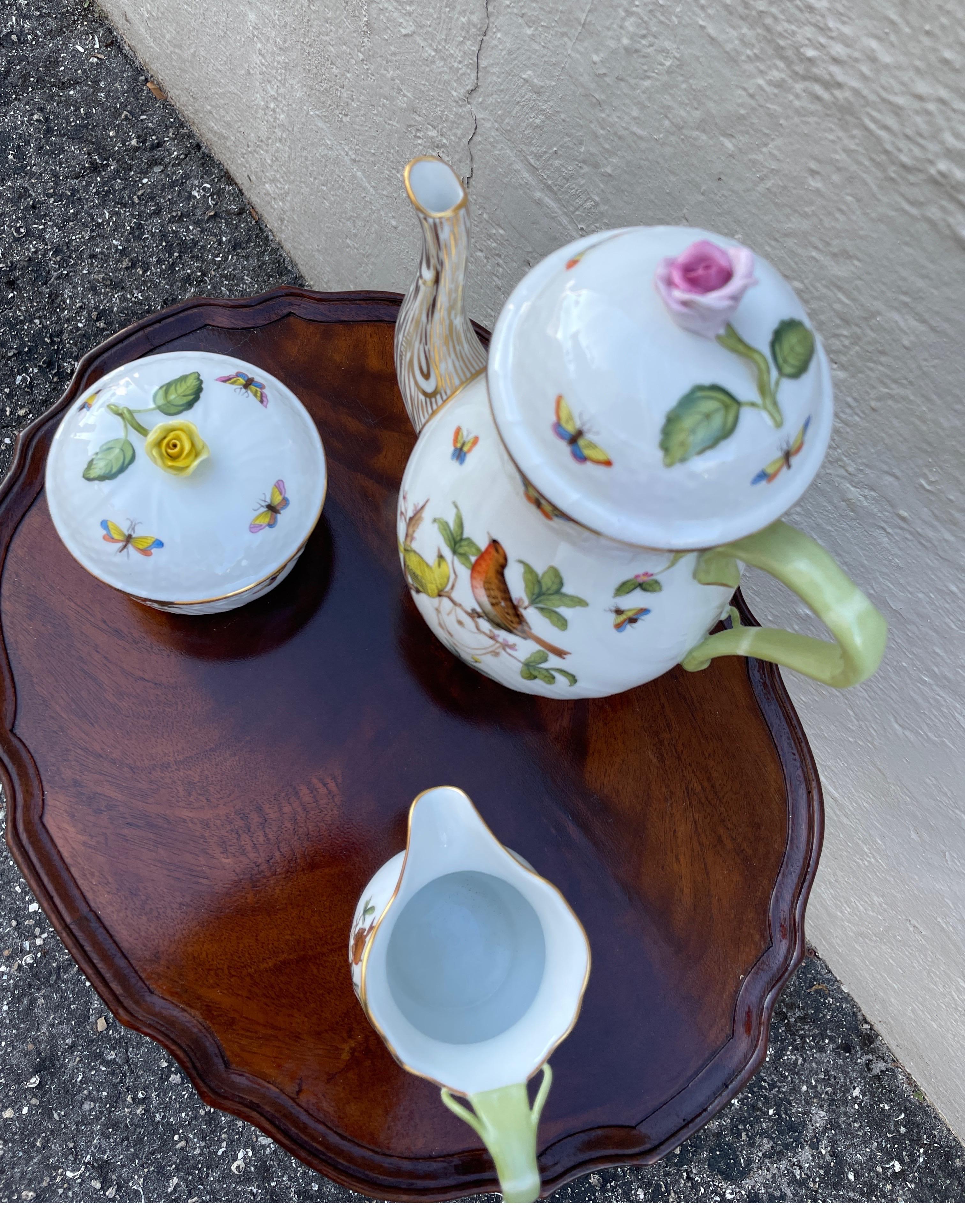 Herend Rothschild Bird Pattern Coffee Pot with Matching Creamer & Sugar Bowl 3