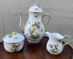 Herend Rothschild Bird Pattern Coffee Pot with Matching Creamer & Sugar Bowl