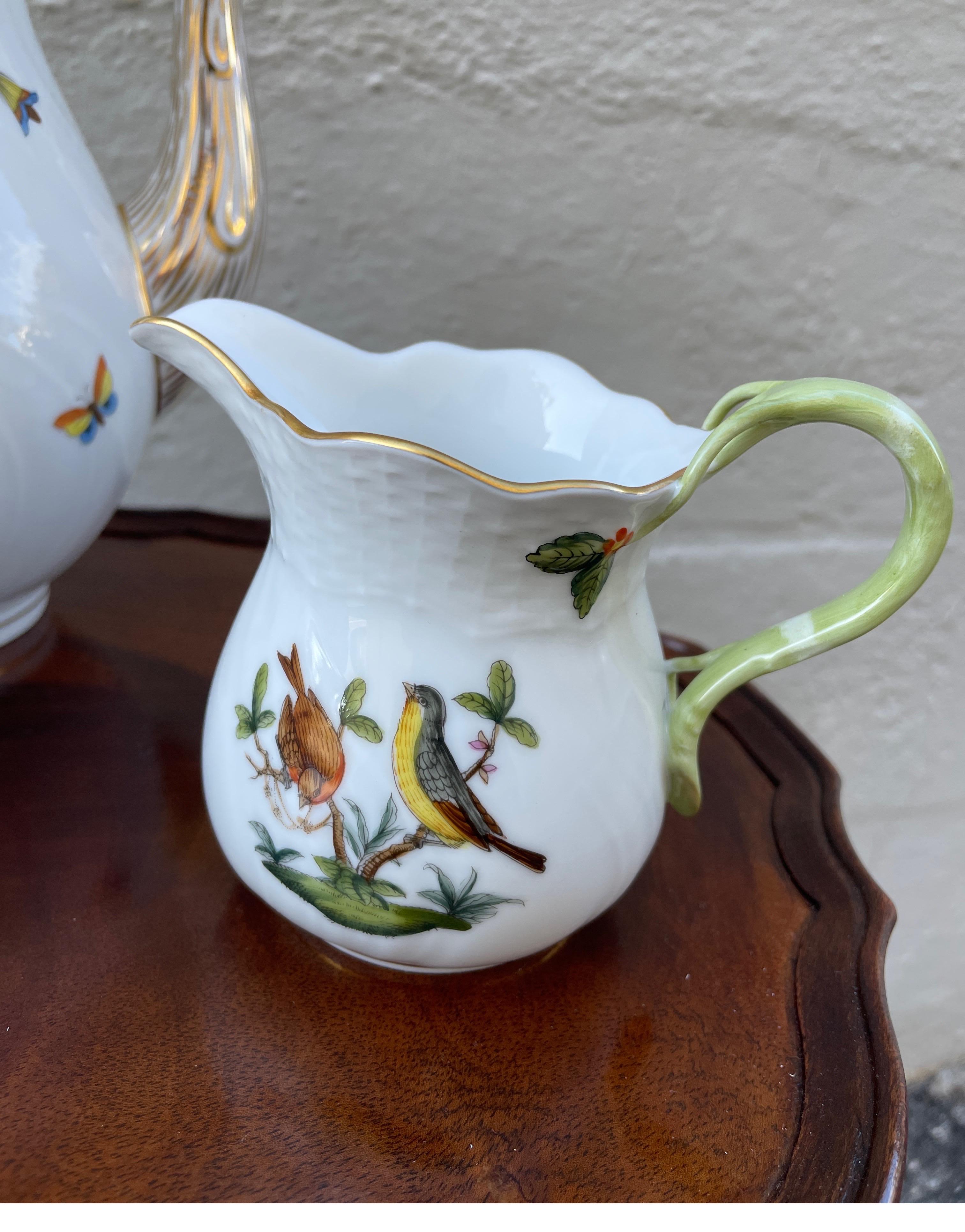 Herend Rothschild Bird Pattern Coffee Pot with Matching Creamer & Sugar Bowl In Good Condition In West Palm Beach, FL