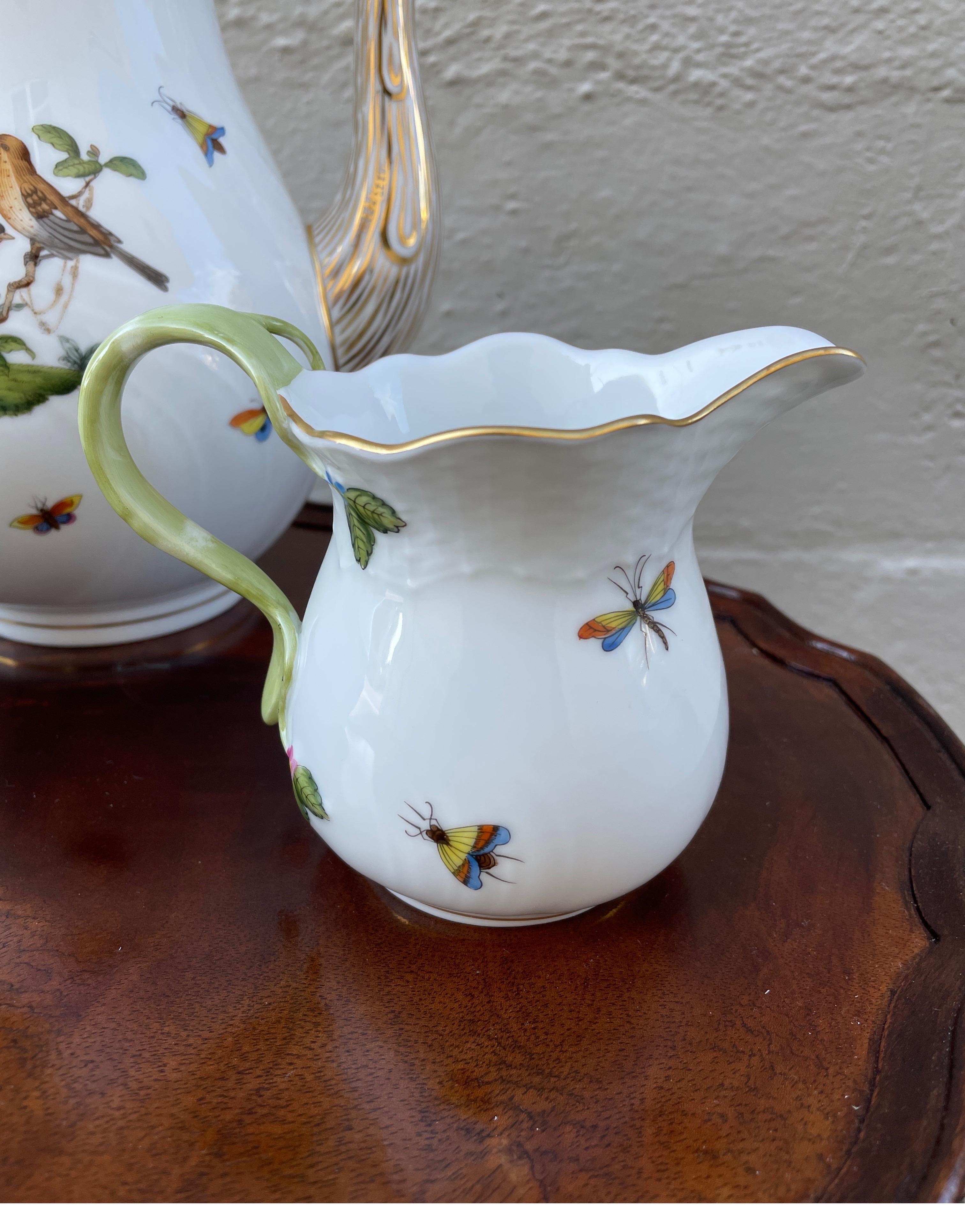 20th Century Herend Rothschild Bird Pattern Coffee Pot with Matching Creamer & Sugar Bowl
