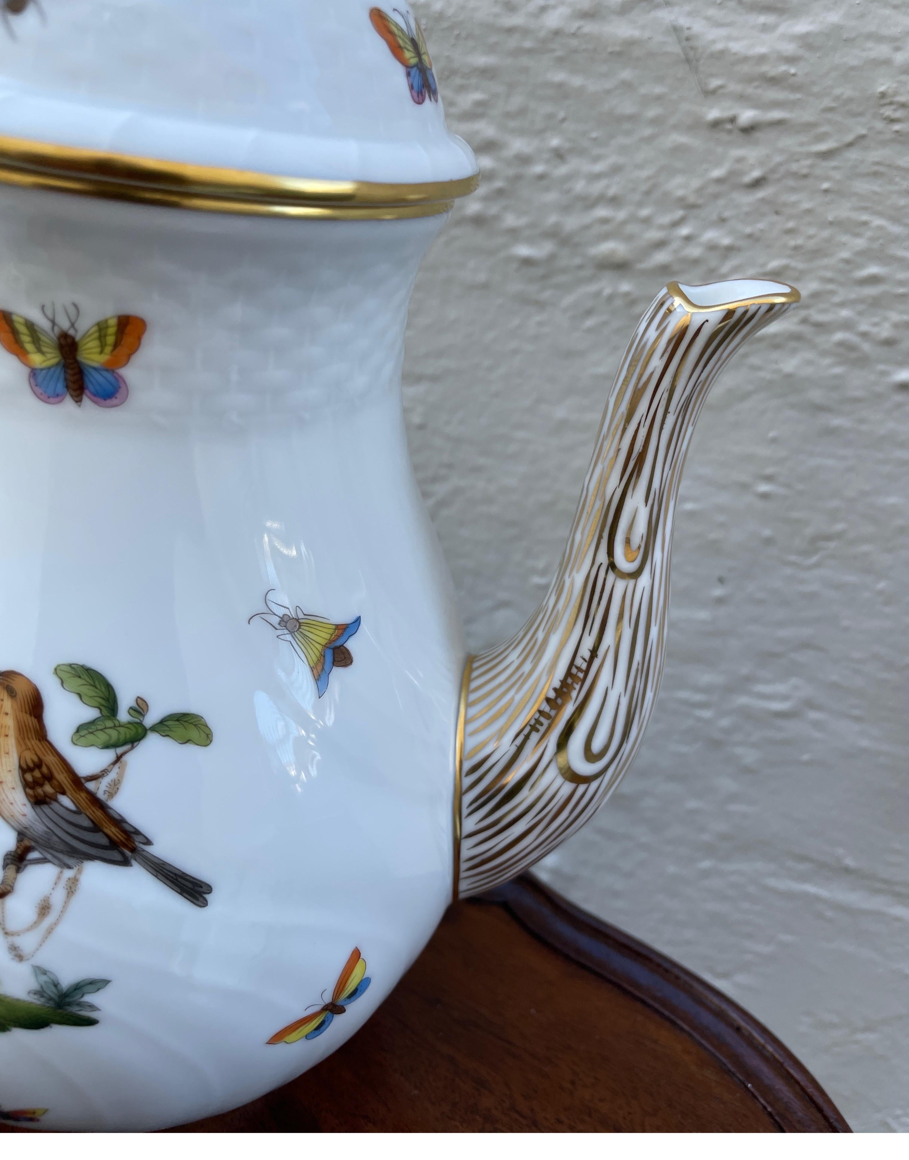 Porcelain Herend Rothschild Bird Pattern Coffee Pot with Matching Creamer & Sugar Bowl