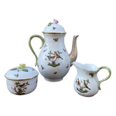 Herend Rothschild Bird Pattern Coffee Pot with Matching Creamer & Sugar Bowl