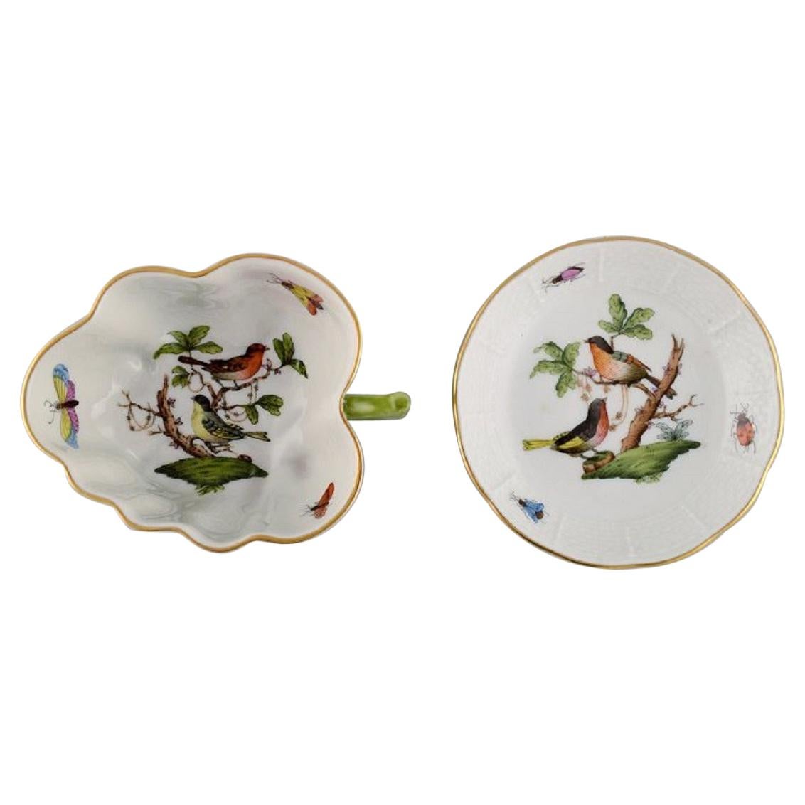 Herend Rothschild Bird, Porcelain Butter Pad and Small Bowl with Handle