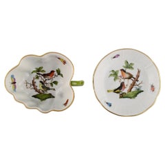 Herend Rothschild Bird, Porcelain Butter Pad and Small Bowl with Handle