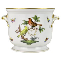 Herend Rothschild Bird Porcelain Cachepot with Gilded Handles and Butterflies