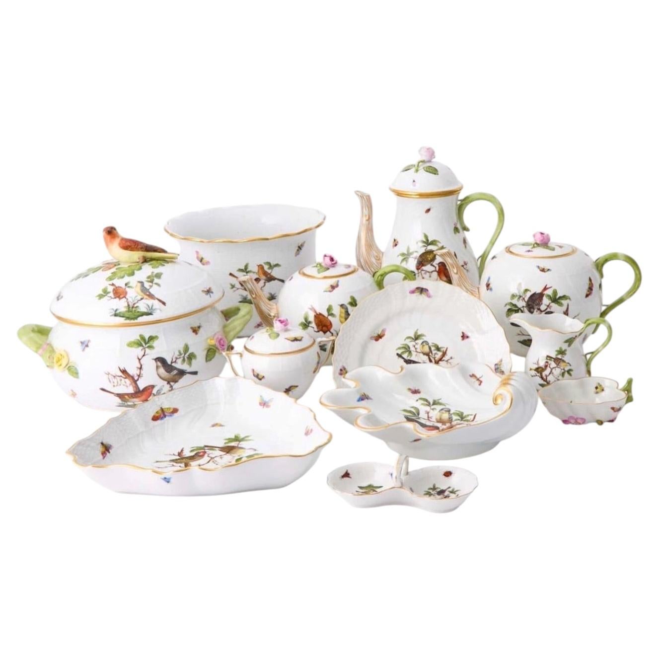 Herend Rothschild Bird Serving Set ~ 8 Pieces For Sale