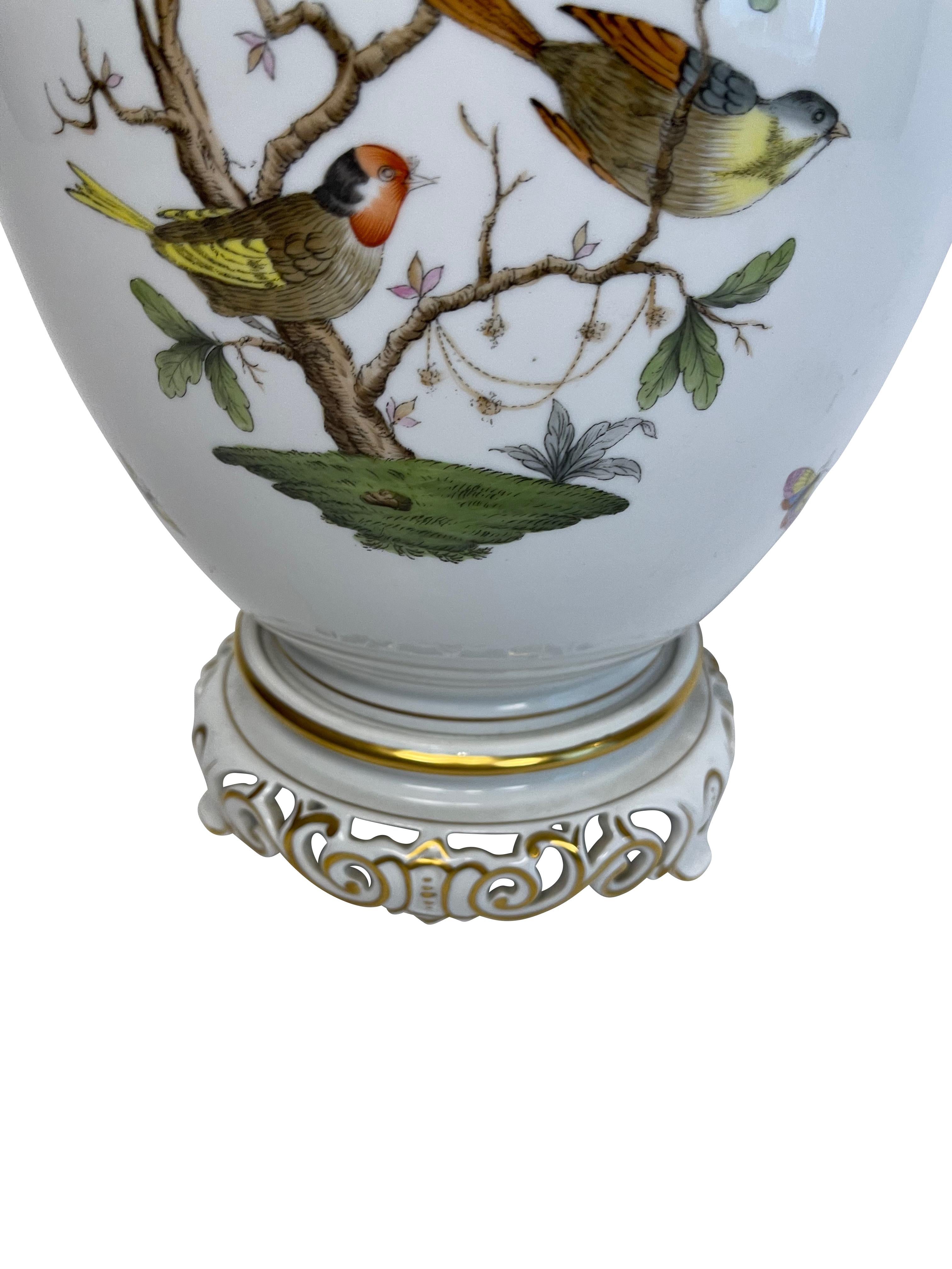 Hungarian Herend Rothschild Bird White Porcelain Lamp