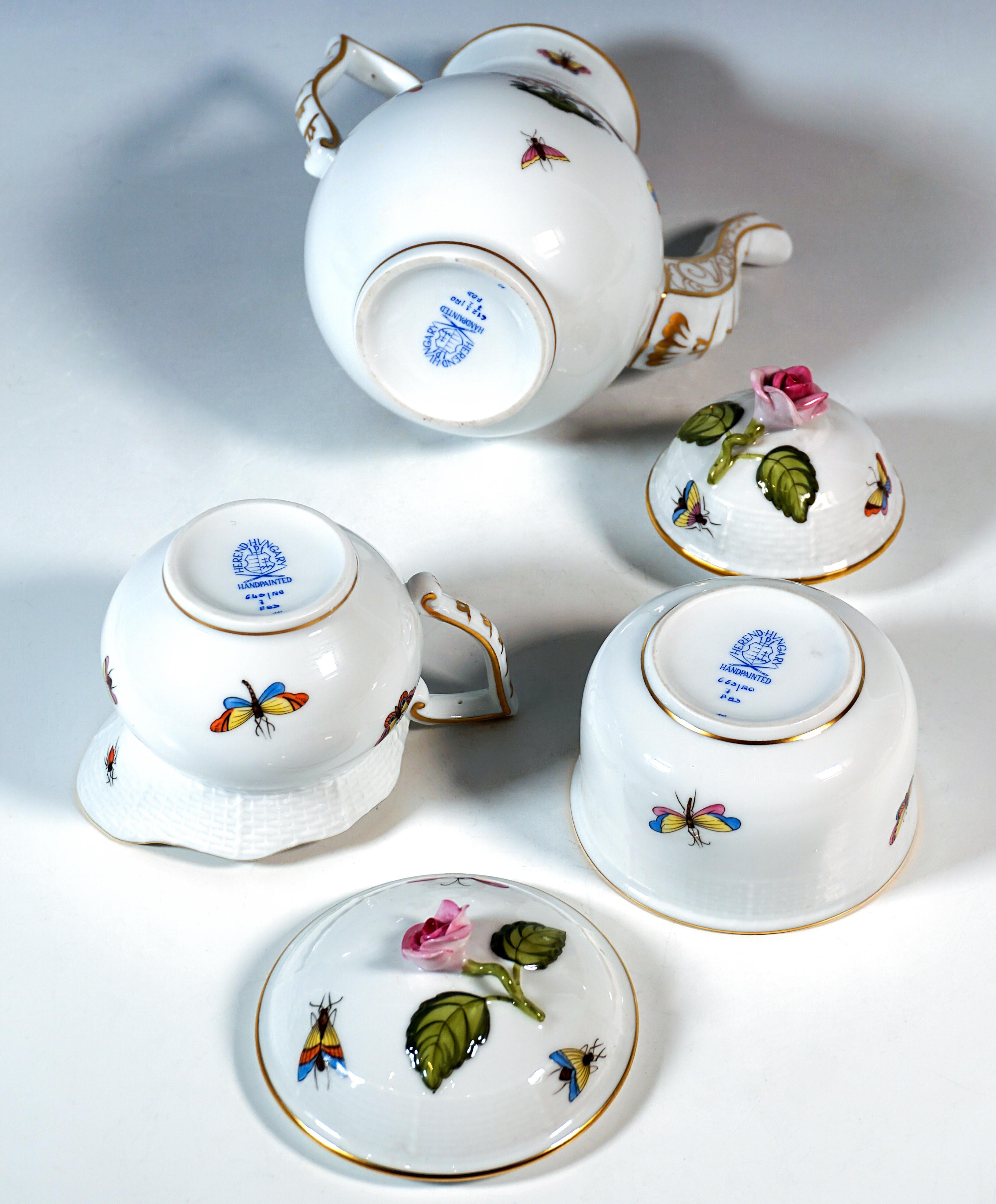 Hongrois Herend Rothschild Oiseaux Mocha et service à dessert pour 6 personnes, Hongrie, 20e siècle en vente