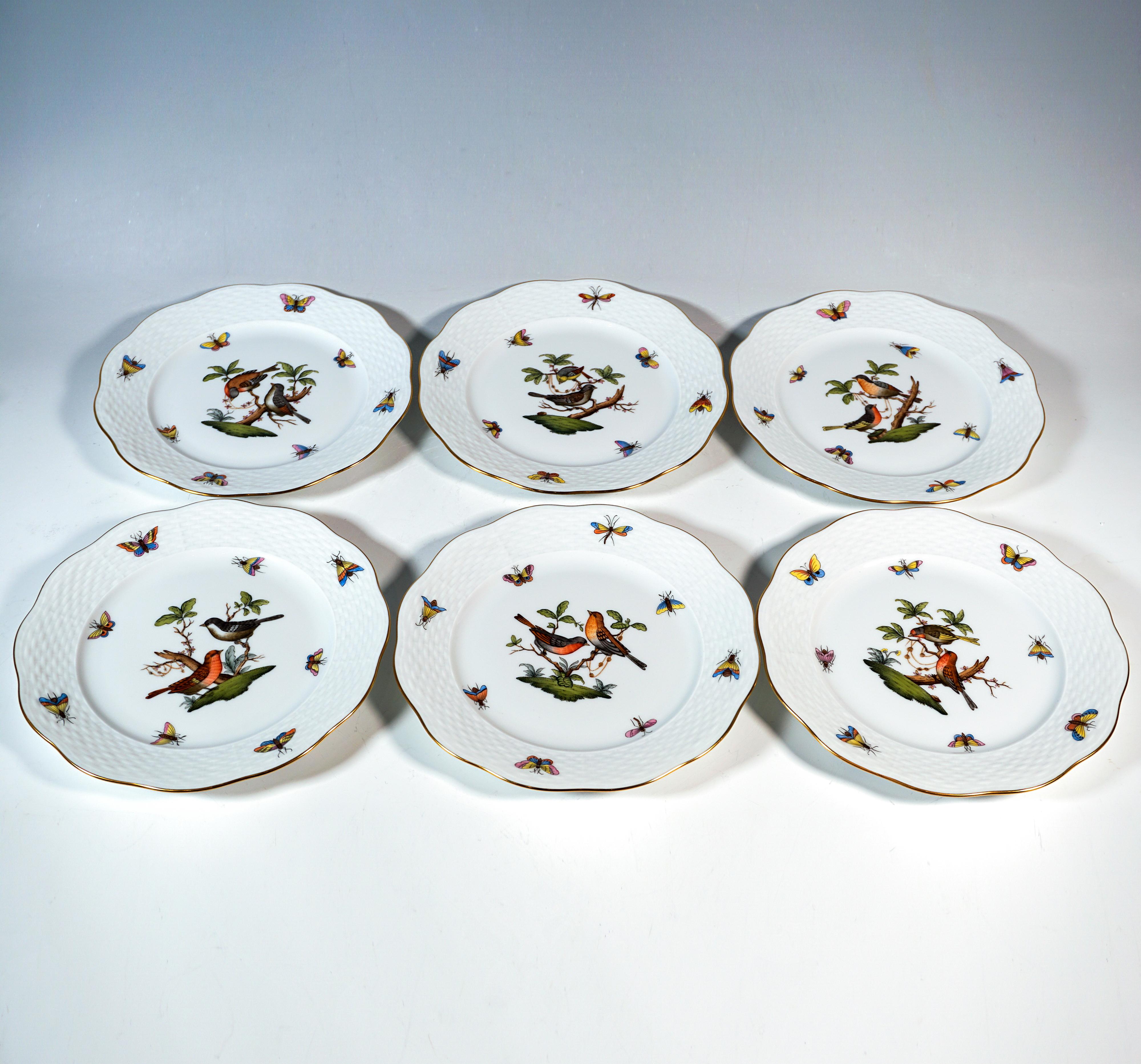 20ième siècle Herend Rothschild Oiseaux Mocha et service à dessert pour 6 personnes, Hongrie, 20e siècle en vente