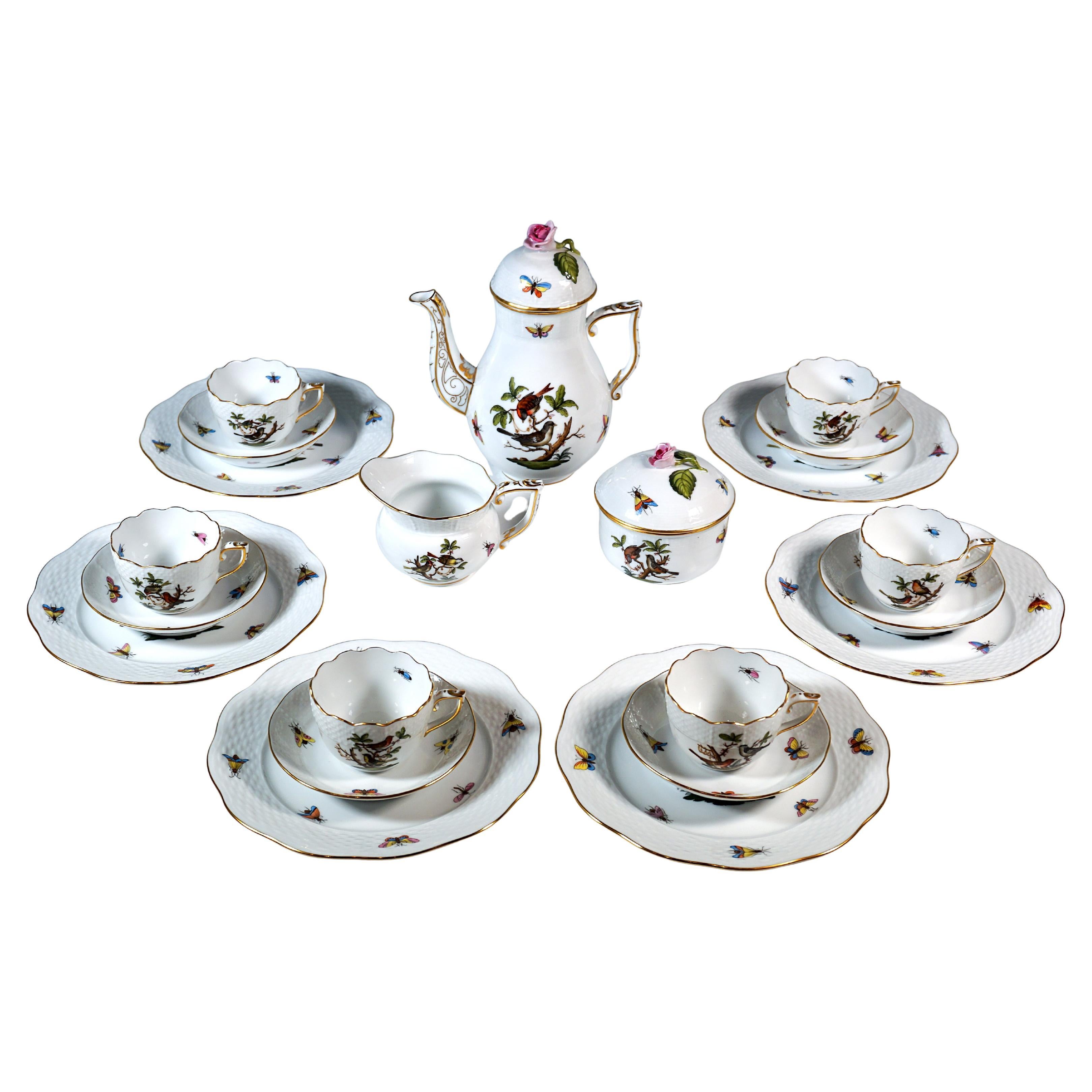 Herend Rothschild Oiseaux Mocha et service à dessert pour 6 personnes, Hongrie, 20e siècle en vente