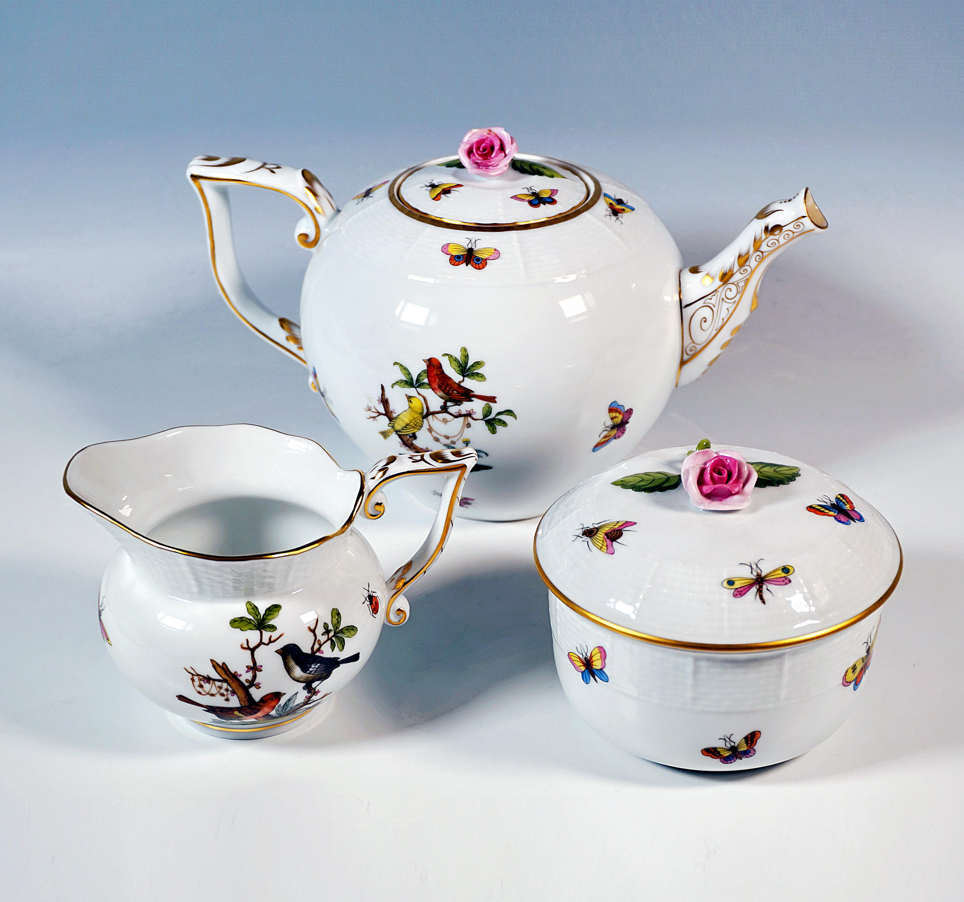 Baroque Herend Rothschild Oiseaux Service à thé et à dessert pour 6 personnes, Hongrie, 20e siècle en vente