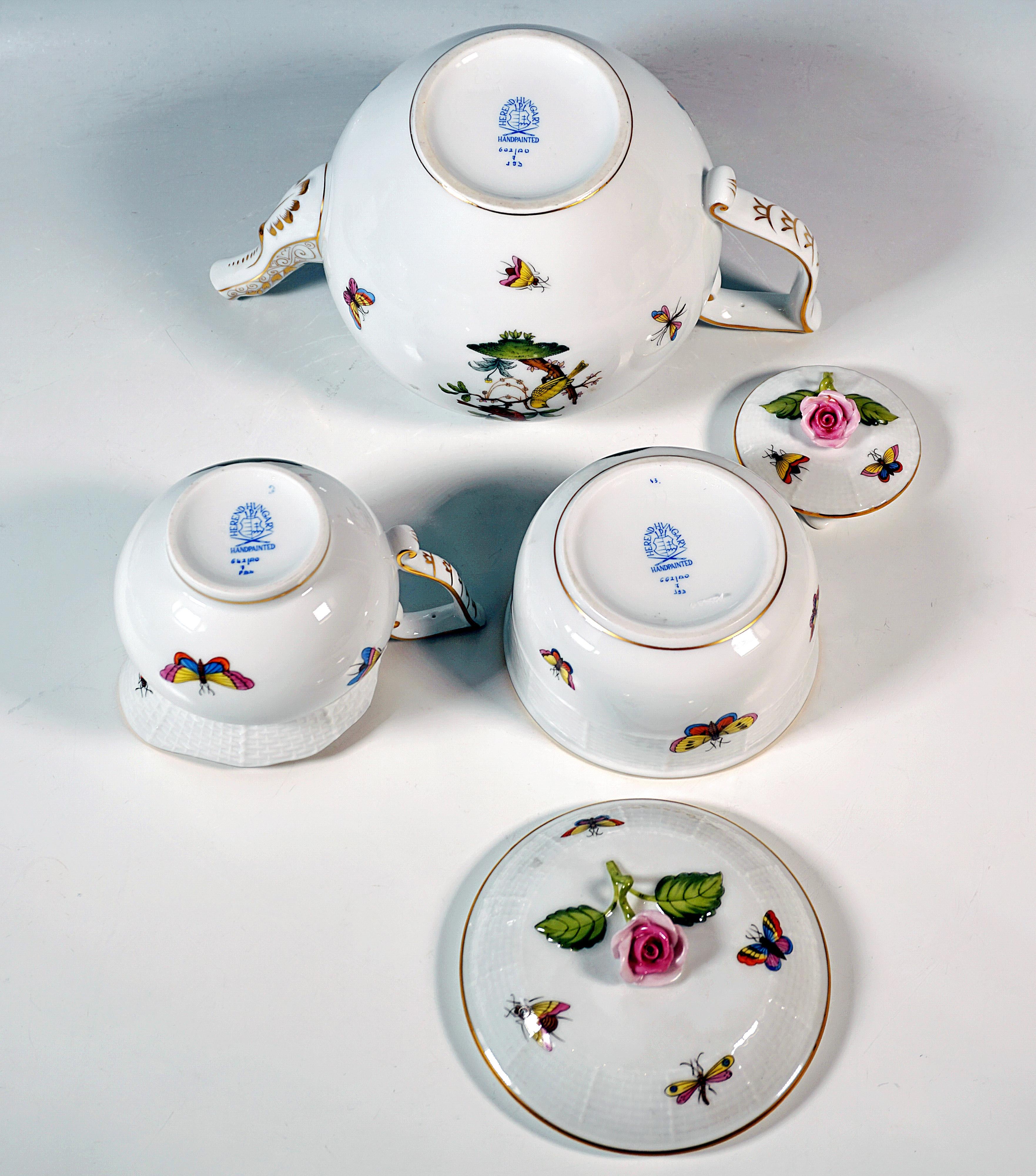 Hongrois Herend Rothschild Oiseaux Service à thé et à dessert pour 6 personnes, Hongrie, 20e siècle en vente