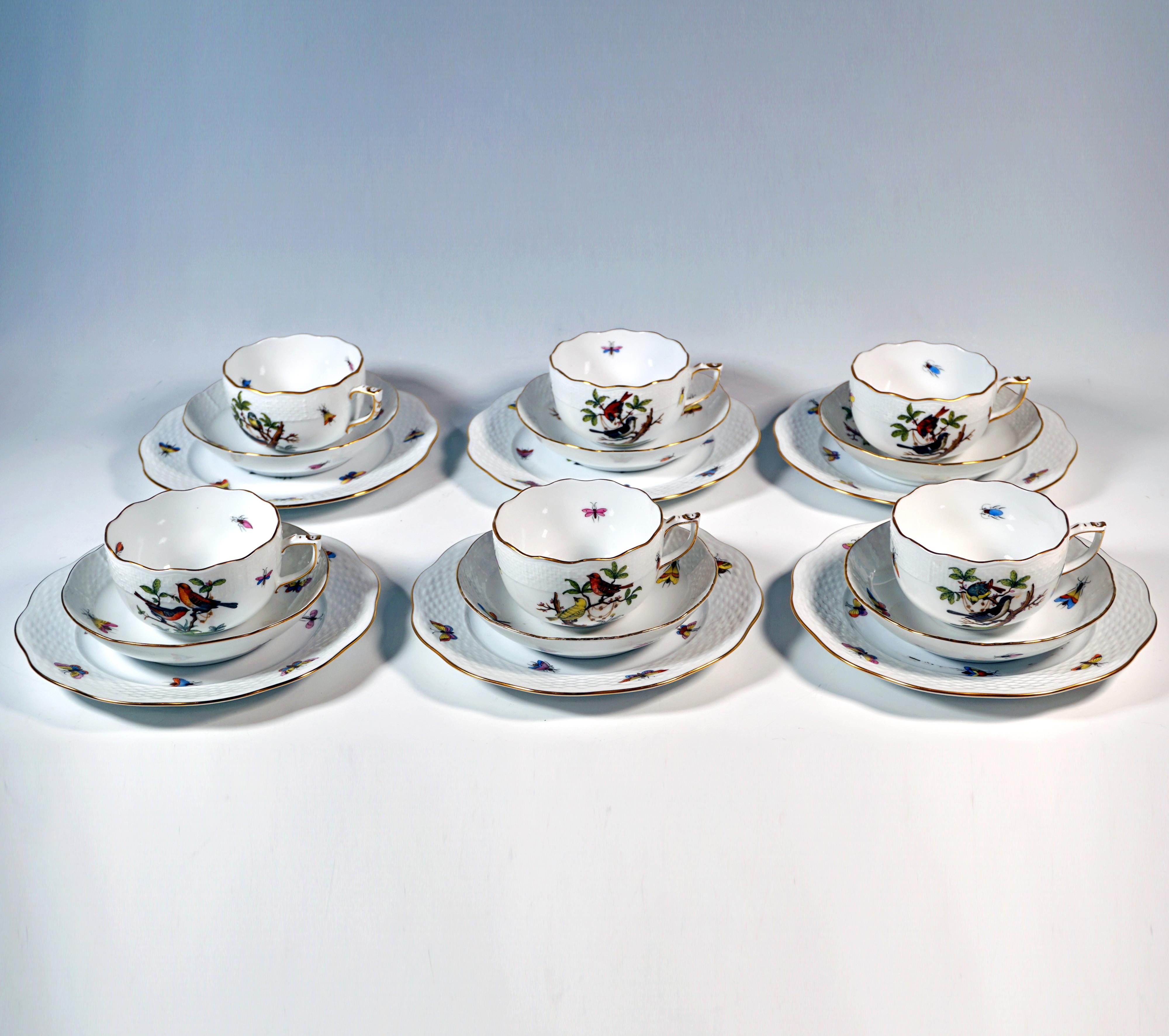 Peint Herend Rothschild Oiseaux Service à thé et à dessert pour 6 personnes, Hongrie, 20e siècle en vente