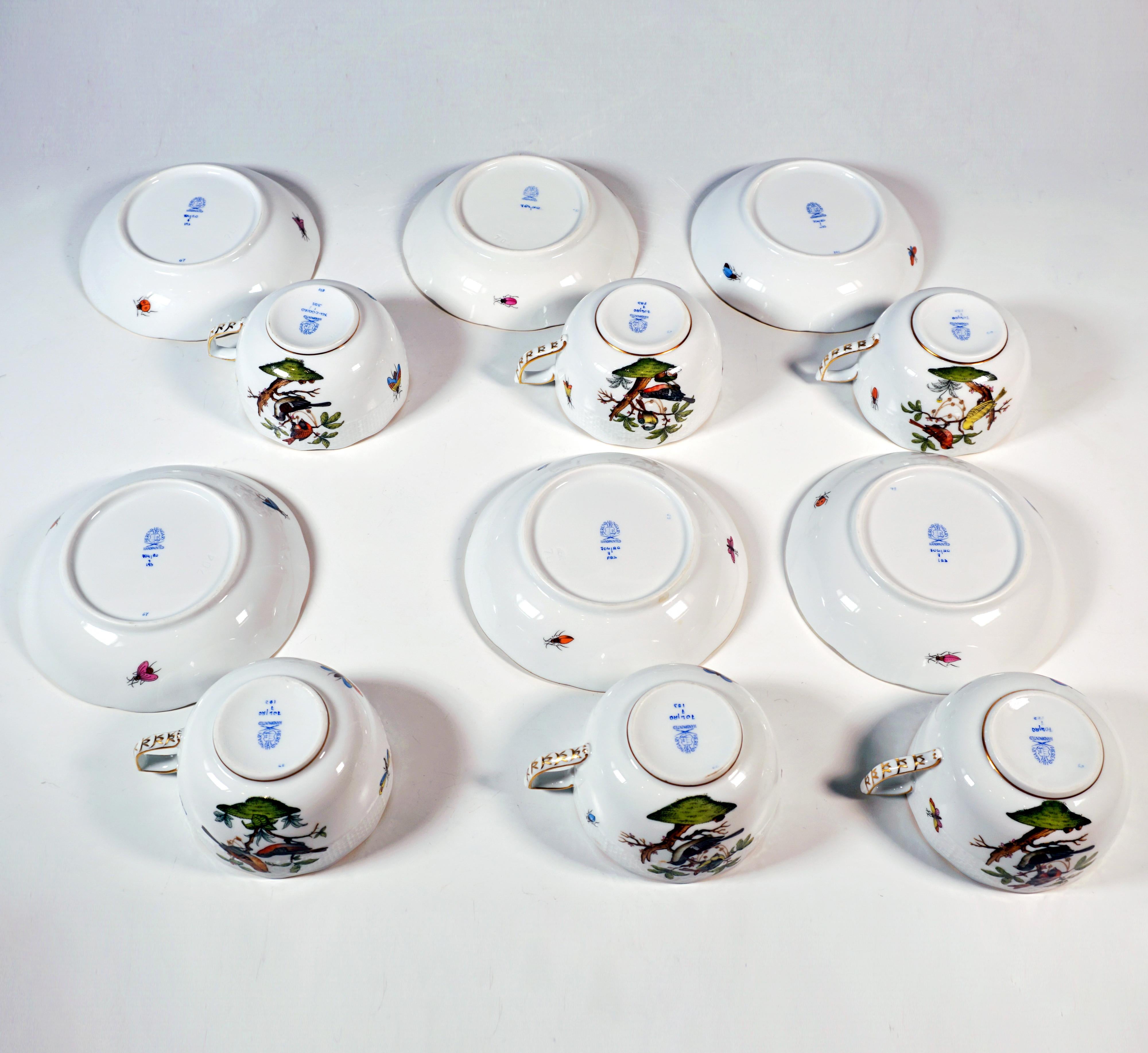 20ième siècle Herend Rothschild Oiseaux Service à thé et à dessert pour 6 personnes, Hongrie, 20e siècle en vente
