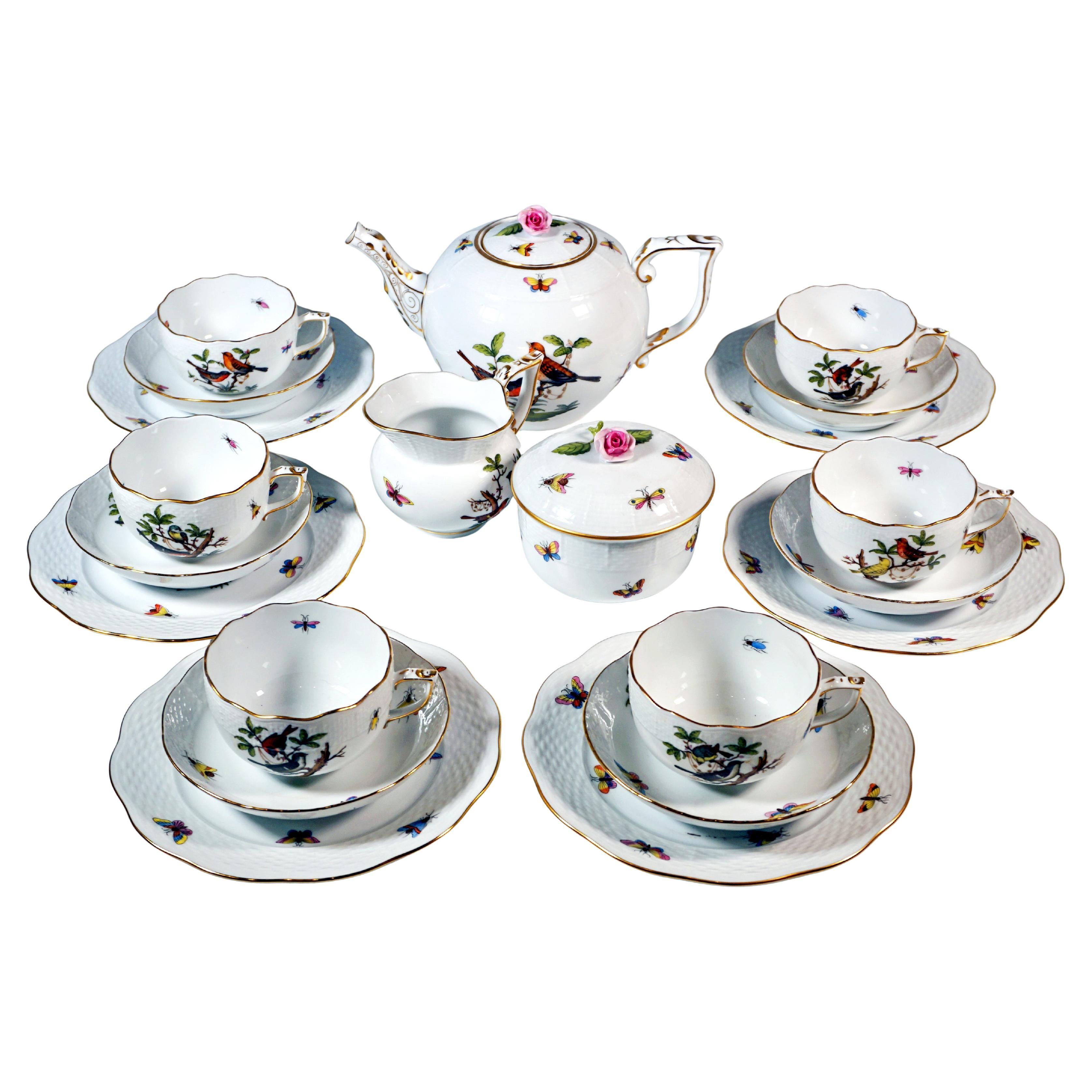 Herend Rothschild Oiseaux Service à thé et à dessert pour 6 personnes, Hongrie, 20e siècle