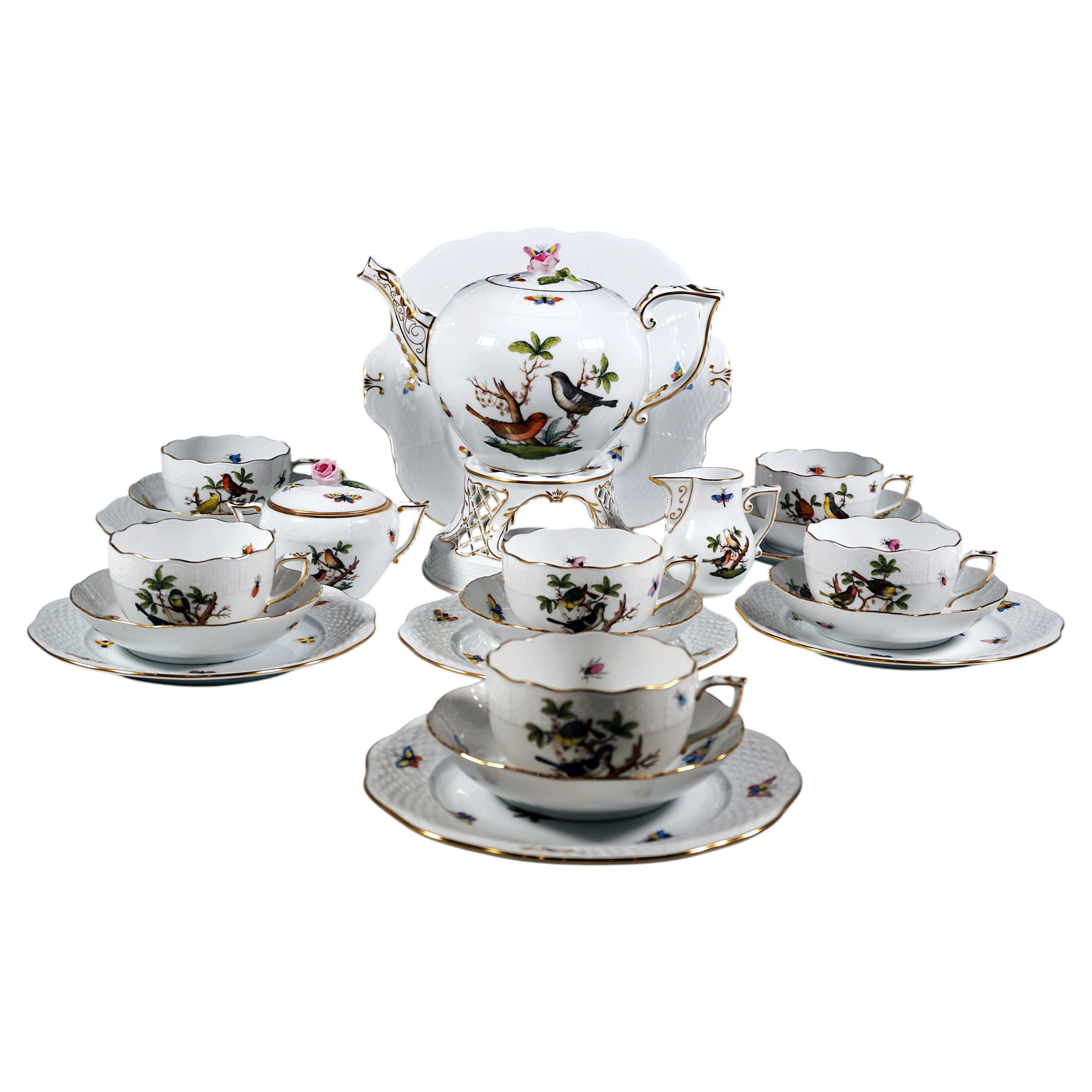 Herend Rothschild Oiseaux Tea & Dessert Set For 6 Persons, Hungary, 20th Century