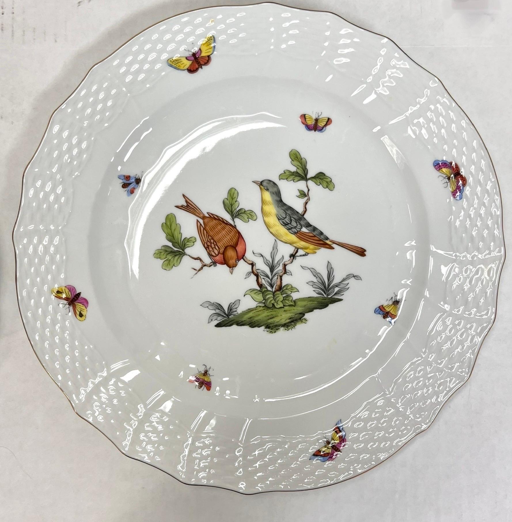 Herend Rothschild Bird pattern china: Includes complete service for 8 plus additional pieces - see pics and details.  You will receive all of the following in mint condition:
8 dinner (11