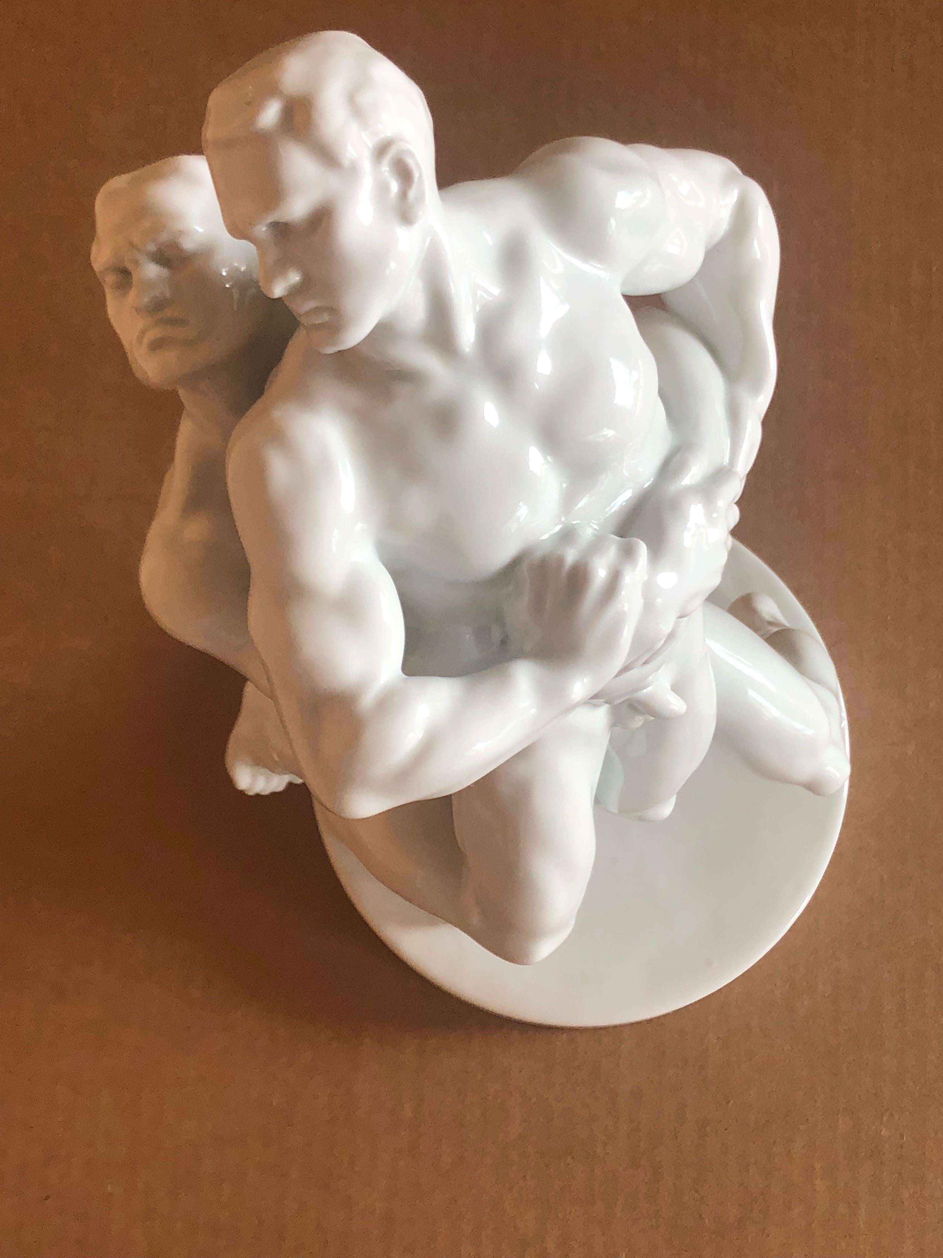 WRESTLERS 1936 Olympics Porcelain Gay Mid-Century Art Deco Modernist LGBT - Sculpture by Herend