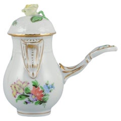 Herend, Small Chocolate Jug with Handle, Hand Painted with Flowers