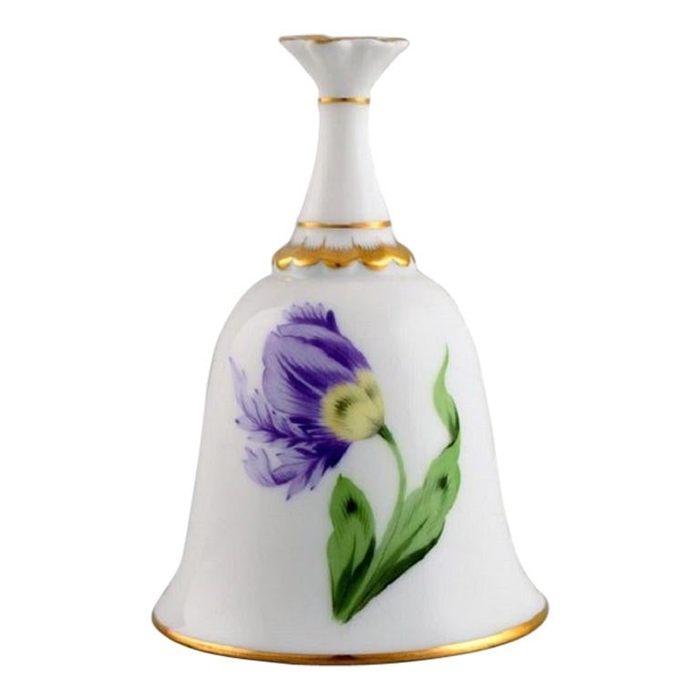 Herend Table Bell in Hand-Painted Porcelain with Flowers and Gold Decoration For Sale