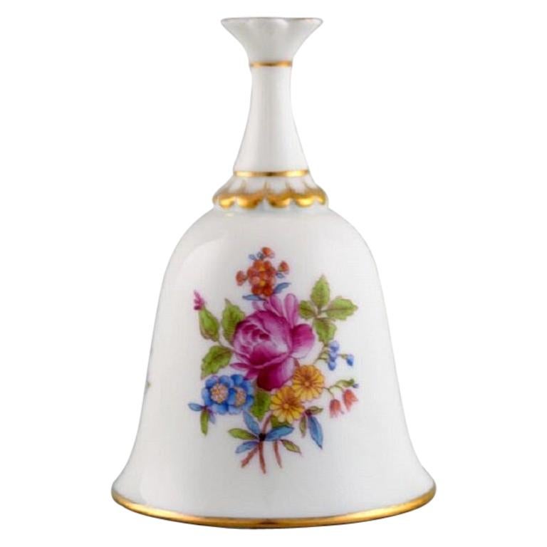 Herend Table Bell in Hand-Painted Porcelain with Flowers and Gold Decoration For Sale