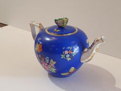 Herend "Victoria" Hand Painted Blue Teapot, Hungary, Modern