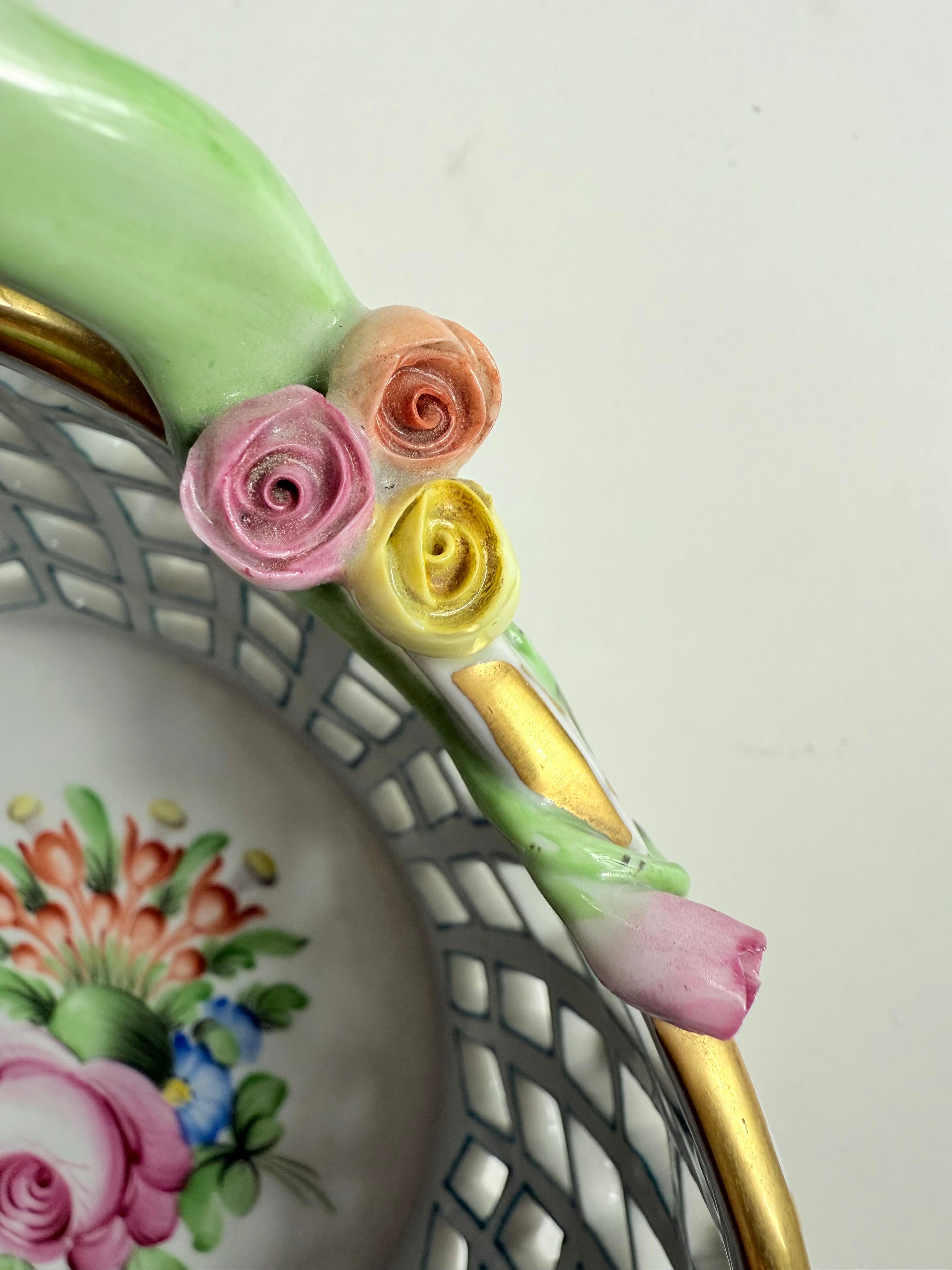 Hungarian Herend vintage porcelain Bunch of tulip big  basket with handle For Sale