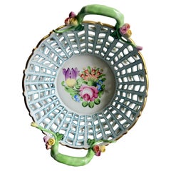Herend porcellana vintage Bigli di tulipani grande  cestino con manico