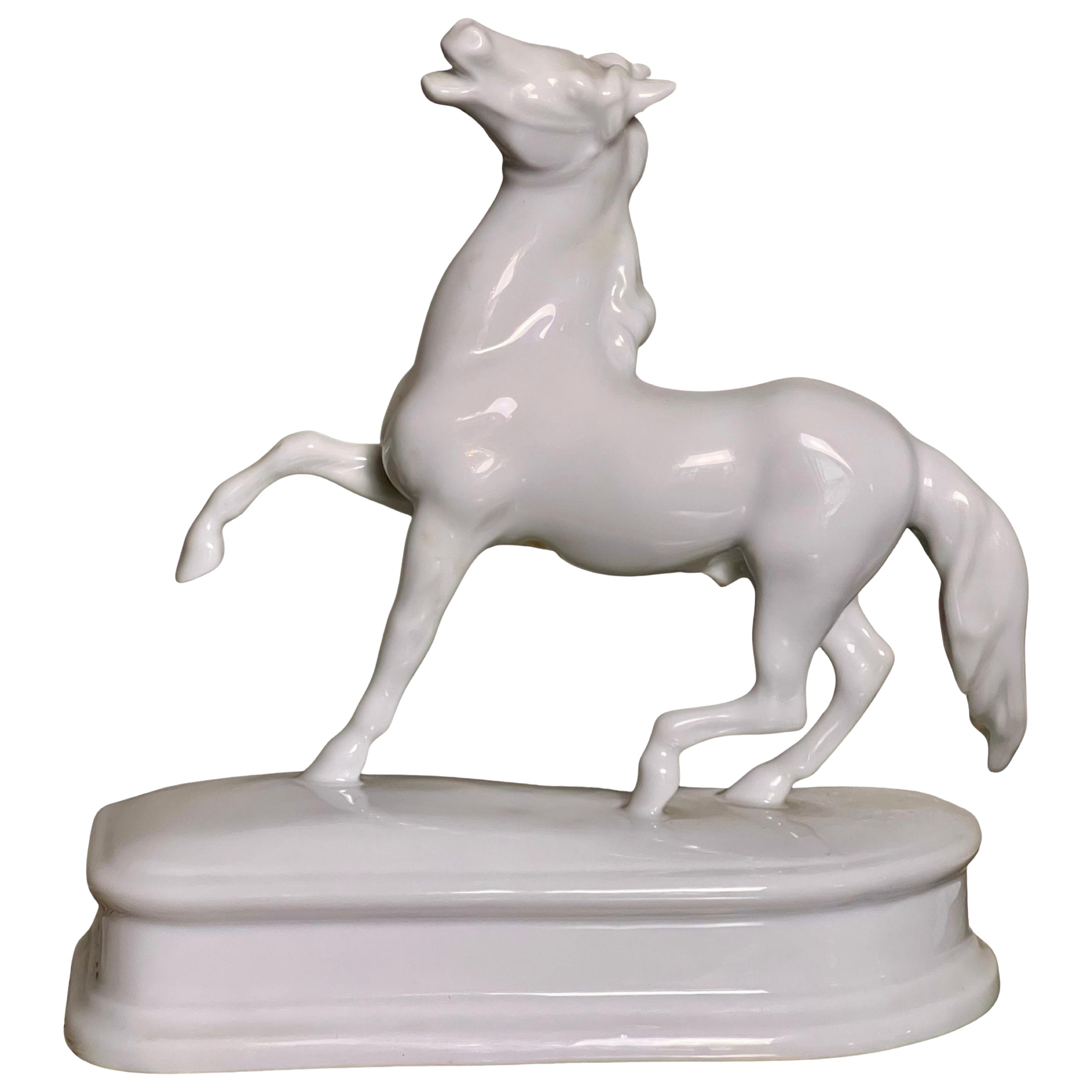 Pre-owned Herend White Porcelain Horse Figurine Sculpture