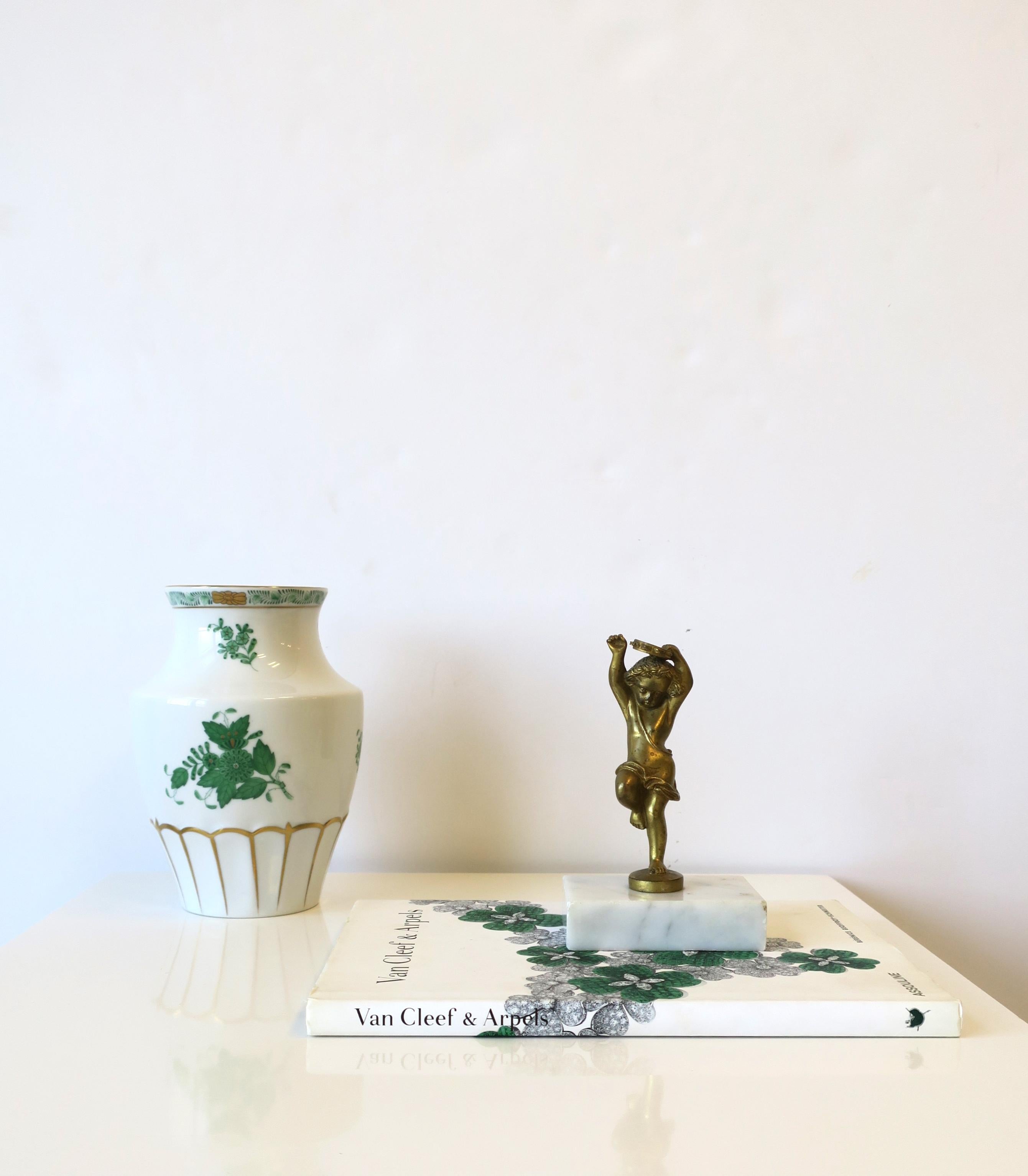 20th Century Herend White Porcelain Vase with Green and Gold Design