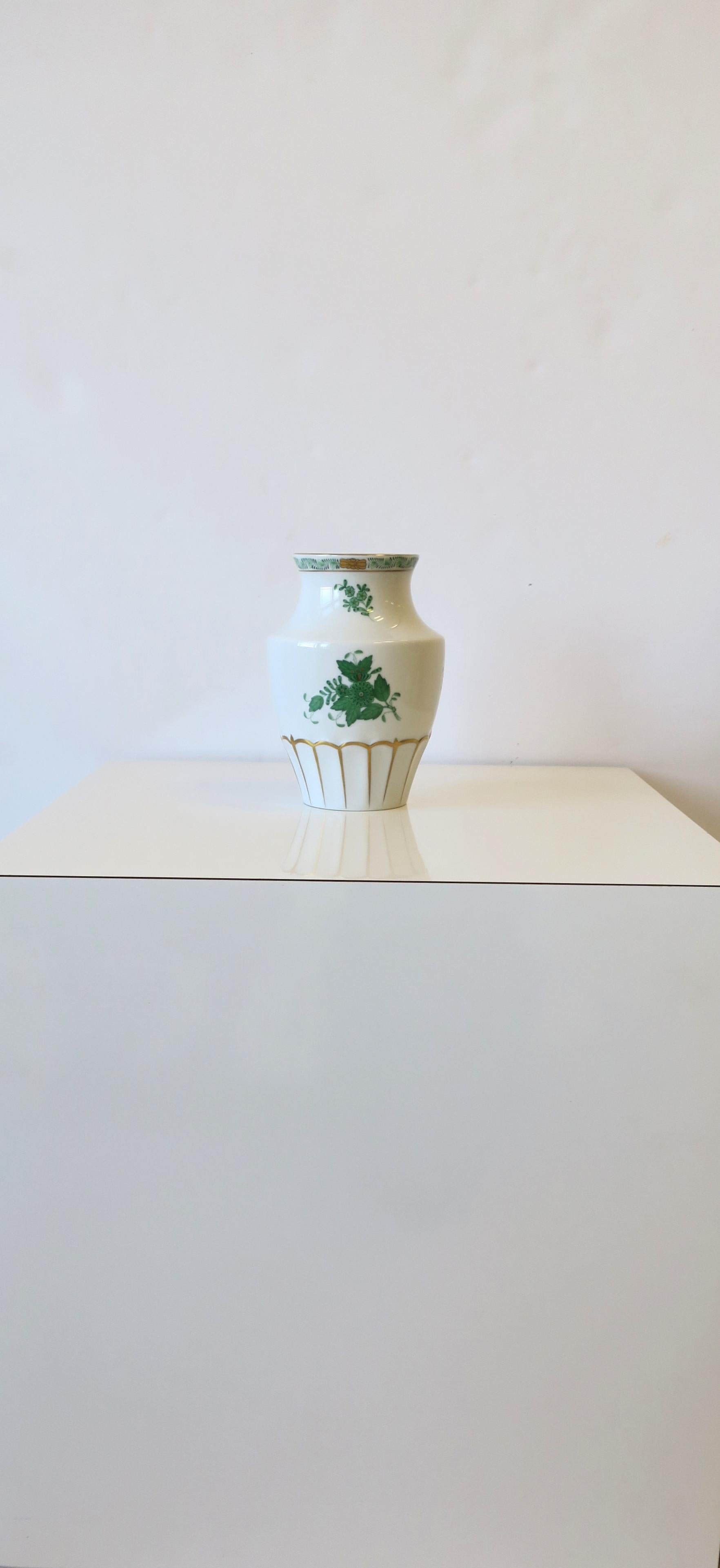 Herend White Porcelain Vase with Green and Gold Design 1