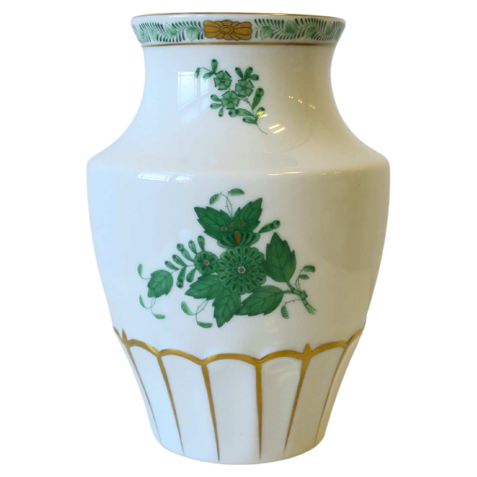 Herend White Porcelain Vase with Green and Gold Design 2