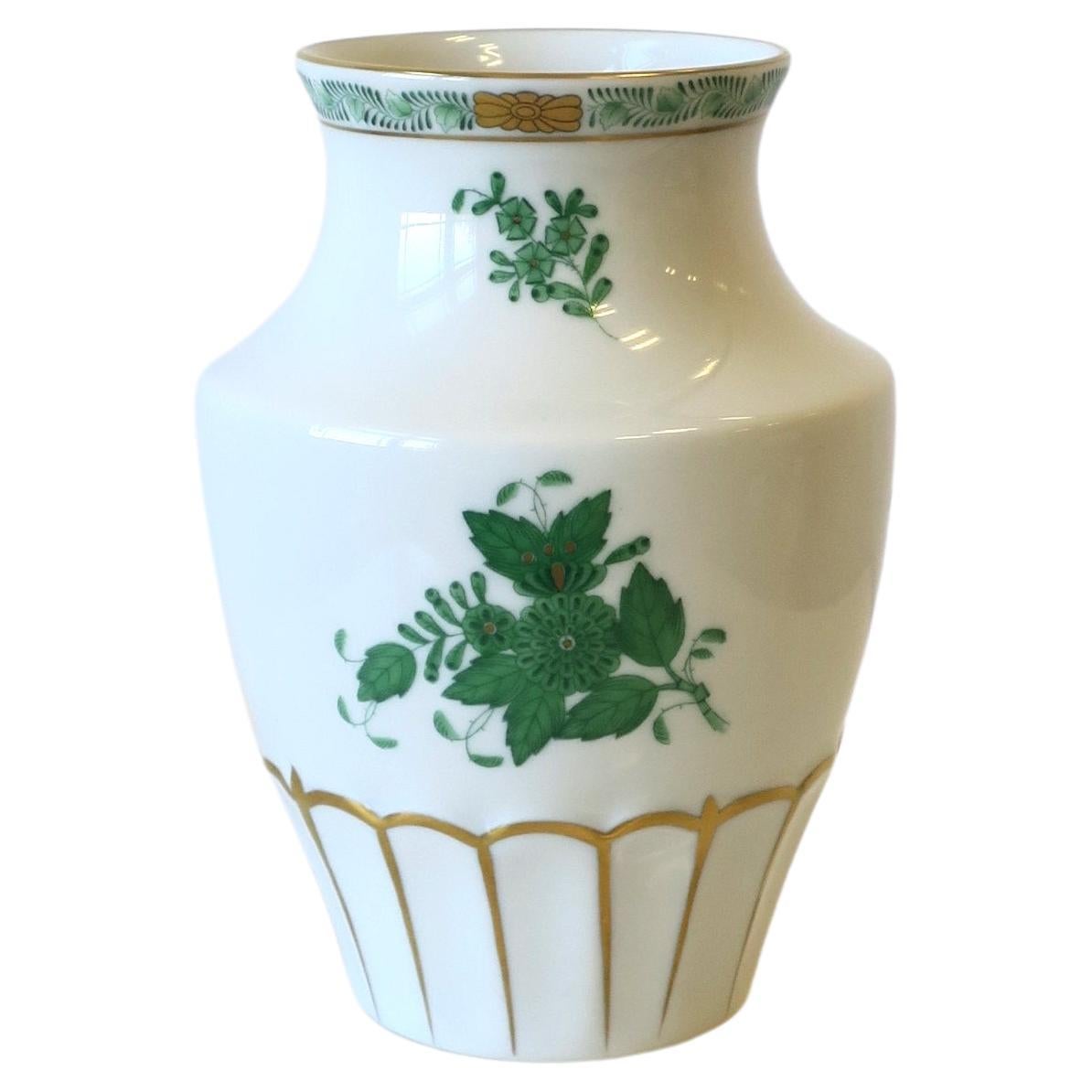 Herend White Porcelain Vase with Green and Gold Design