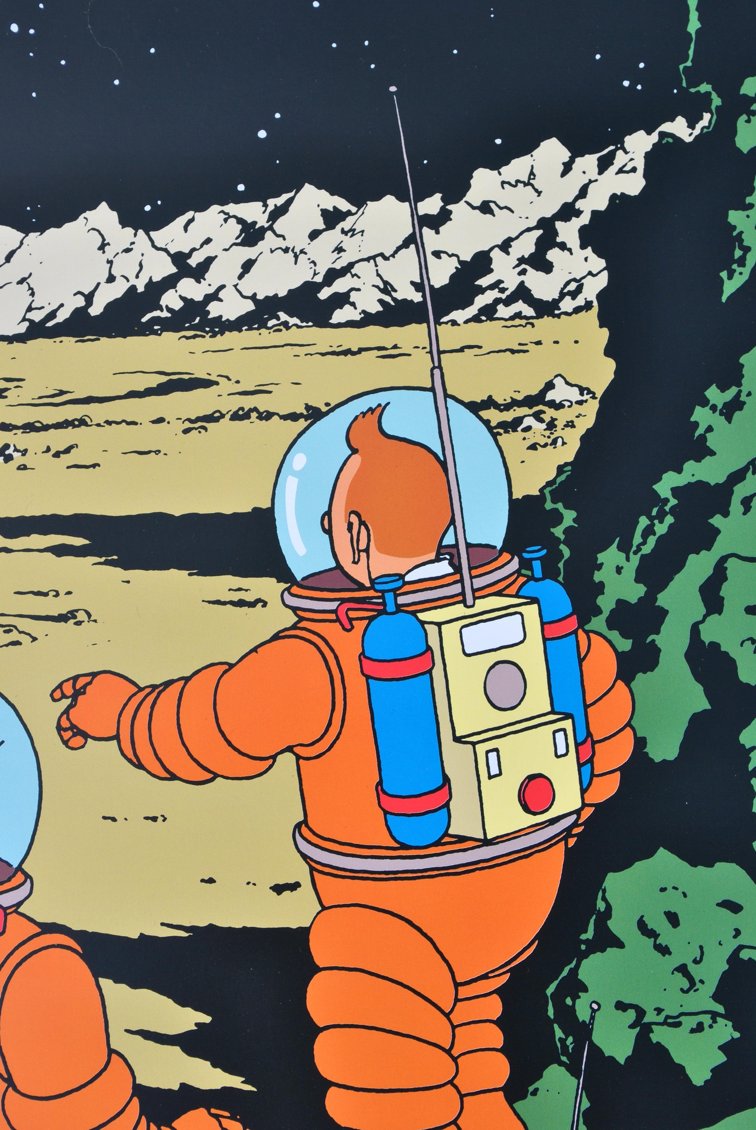 Hergé (1907-1983)
Explorateurs de la Lune (On a marché sur la Lune), 2024

Affiche officielle
Sur papier glacé épais 70 x 50 cm (c. 27.5 x 19.6 in)

INFORMATION :  Édition officielle et autorisée du Musée Hergé (Louvain, Belgique). Cette affiche