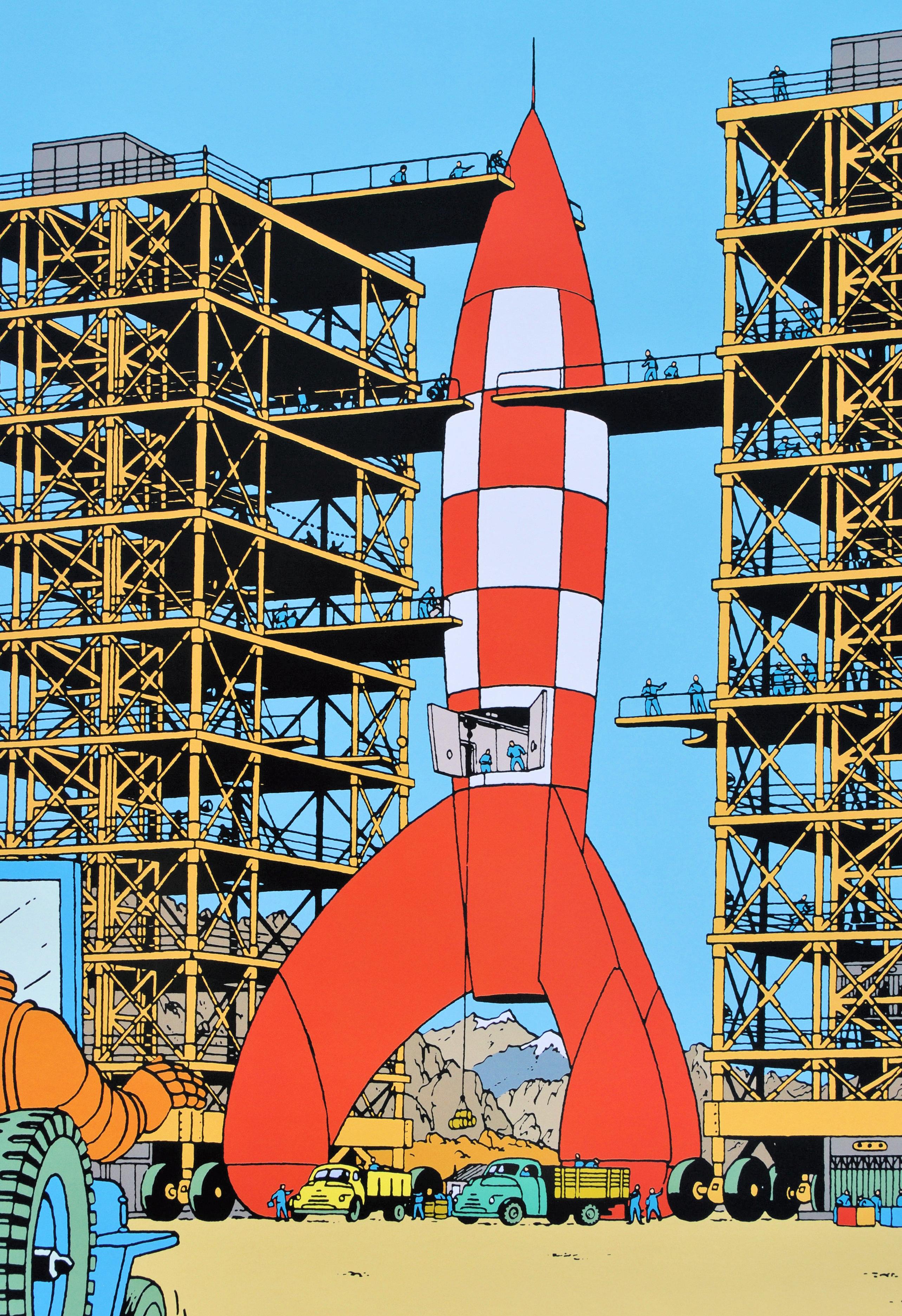 Tintin: Destinazione Luna -  Stampa ufficiale (Museo Tintin) - Interior Print Blu di Herge
