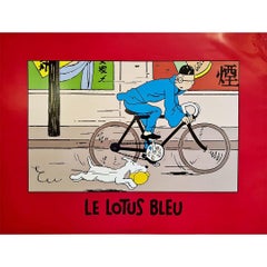 Circa 1980 original poster of Hergé - The Blue Lotus - Tintin