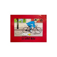 Retro Circa 1980 original poster of Hergé - The Blue Lotus - Tintin