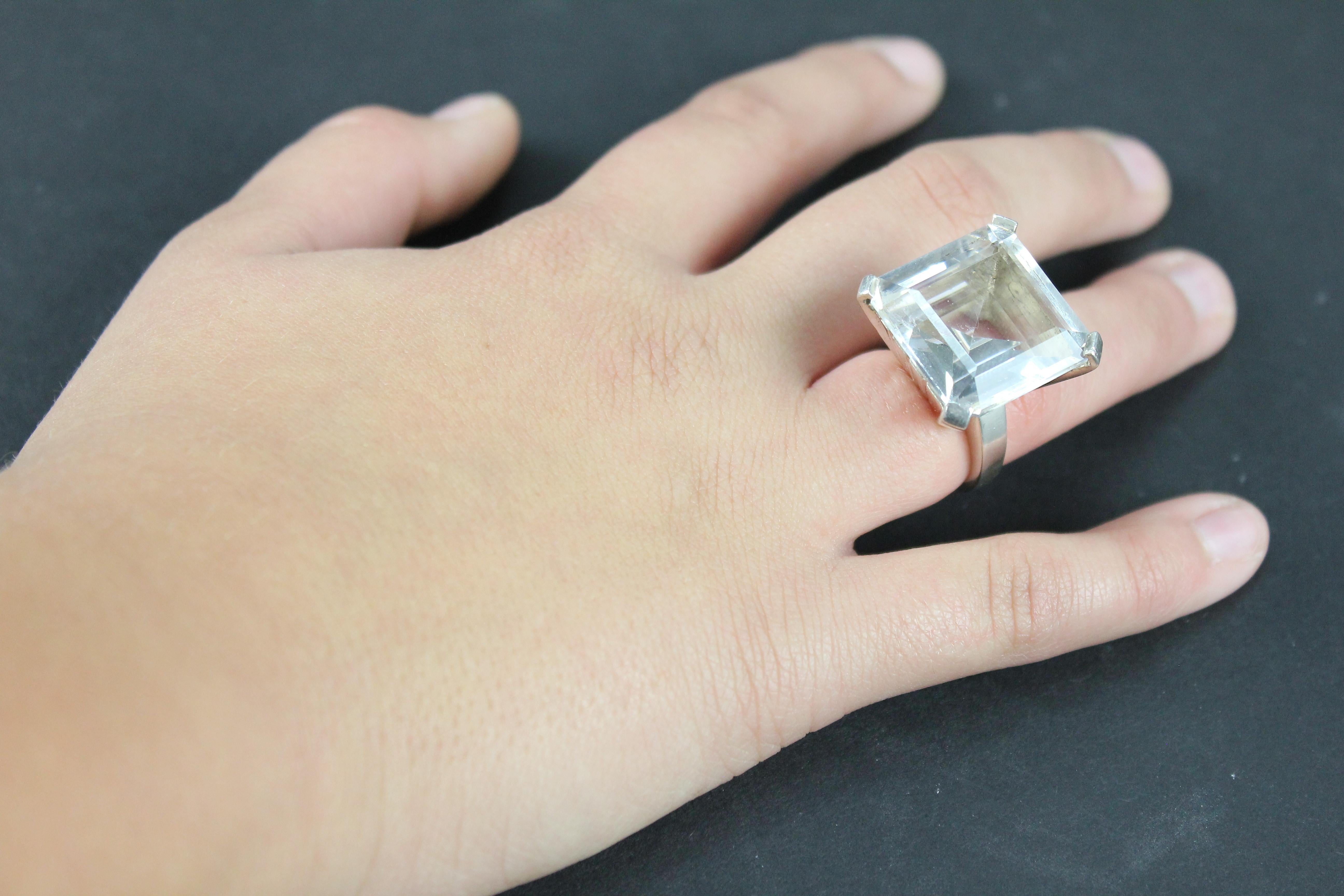 Heribert Engelbert, Swedish Modernist 1930s Sterling Ring with Rock Crystal For Sale 3