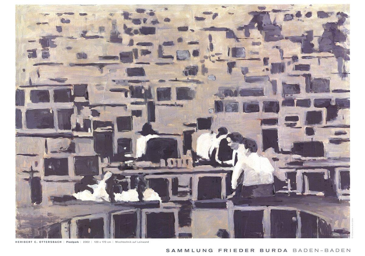 Pixel Park by Ottersbach offers a striking depiction of a room filled with computers, resembling a financial exchange or trading floor. This fascinating composition, part of the Frieder Burda Collection in Baden-Baden, reflects the digital age with