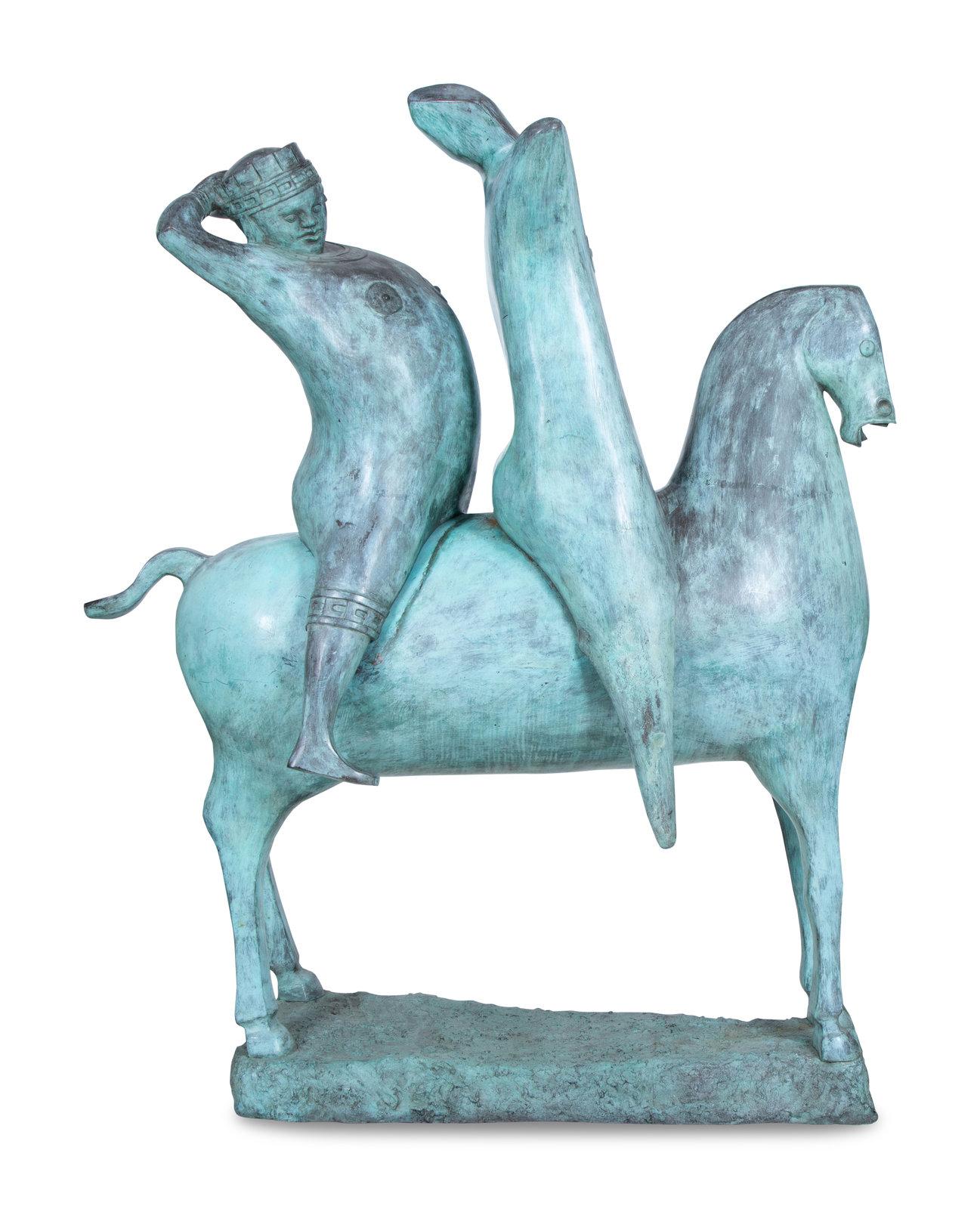  Pferd mit zwei Reitern Große Bronze-Skulptur  (Moderne), Sculpture, von Heriberto Juárez