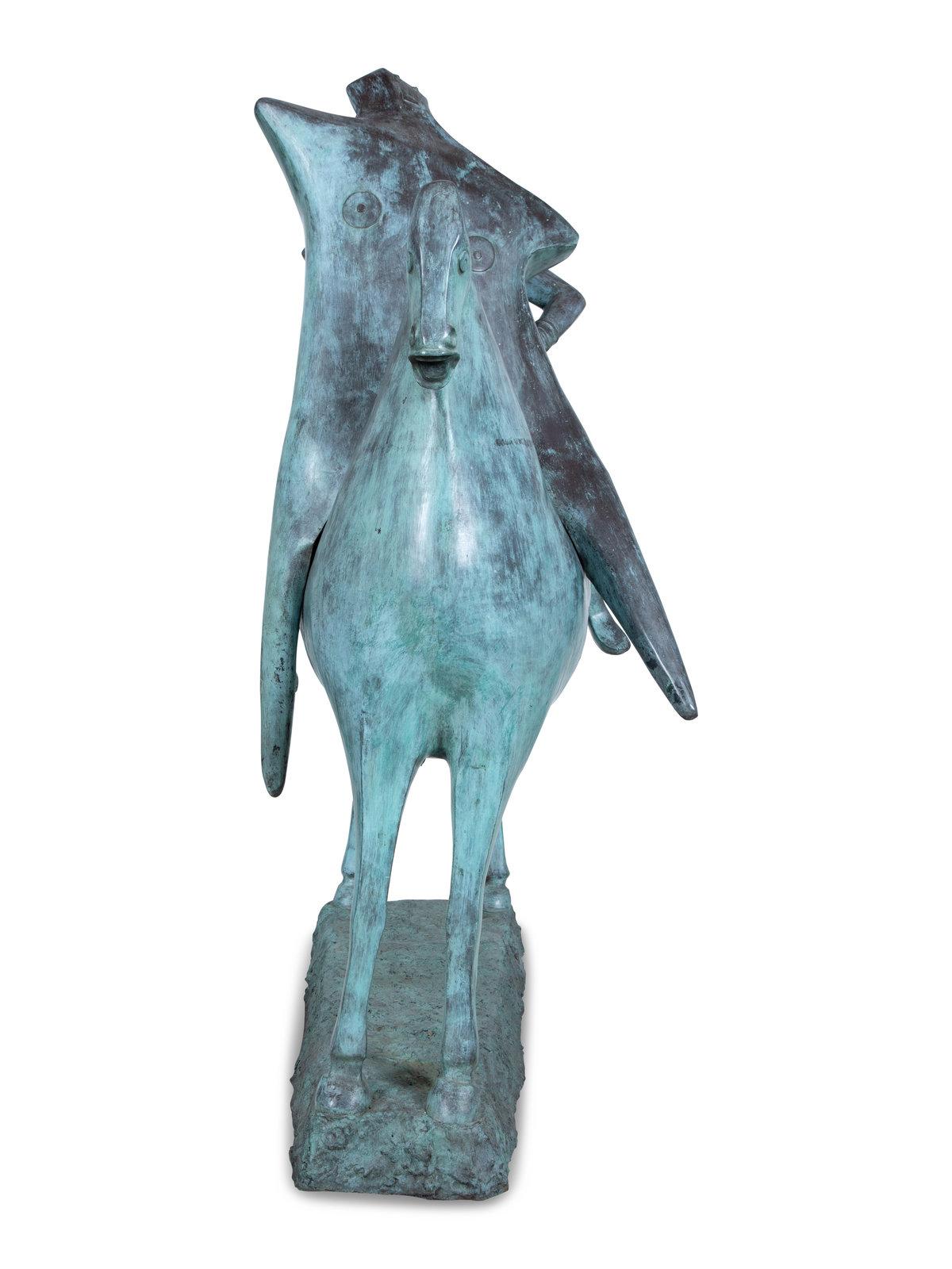  Pferd mit zwei Reitern Große Bronze-Skulptur  im Angebot 3