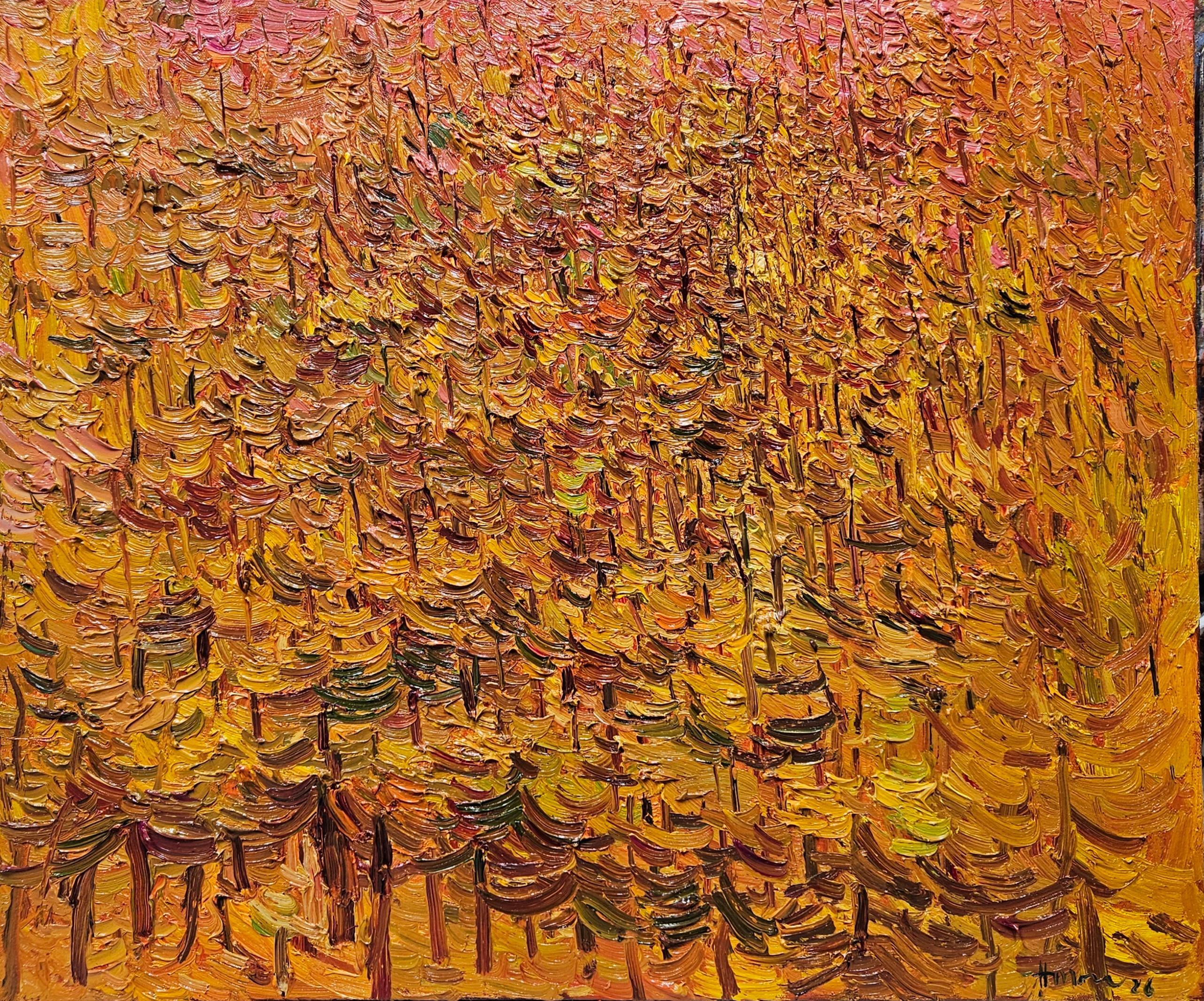 Heriberto Mora Landscape Painting - Fall In Pink Sky 20 X 24