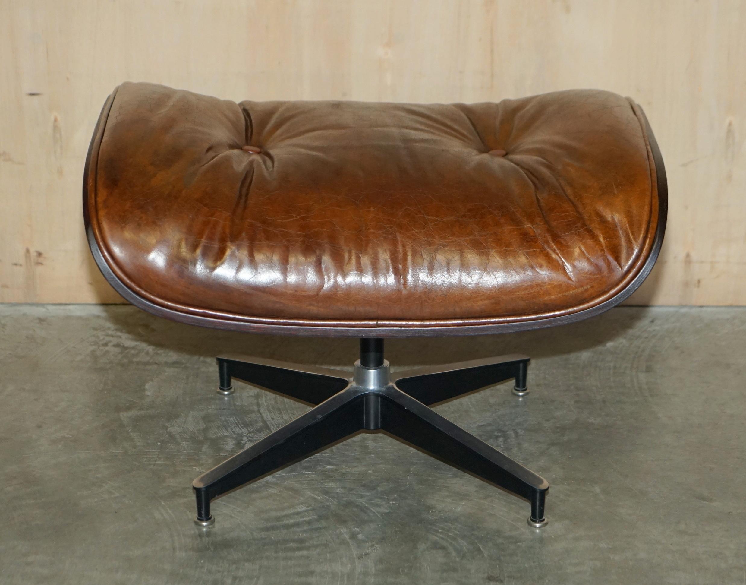 Heritage Aged Brown Leather Lounge Armchair & Ottoman with Teak Bentwood Frame 10