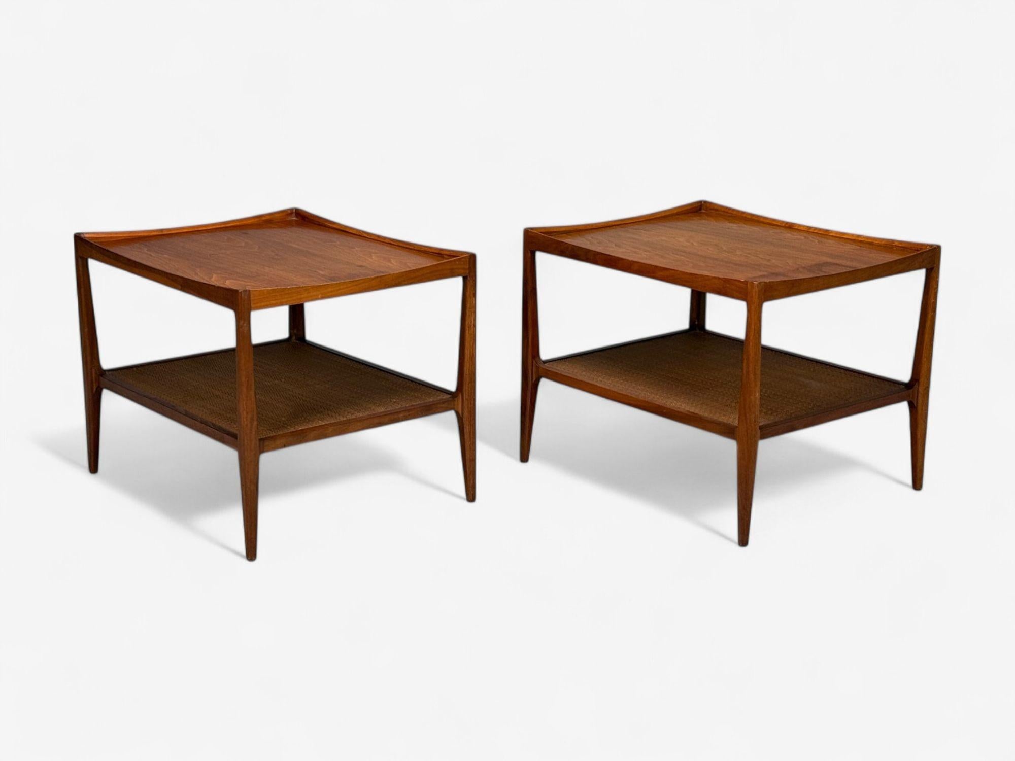 Heritage, American Modern, Walnut, Cane, End Tables, USA, 1960s In Good Condition For Sale In Manhasset, NY
