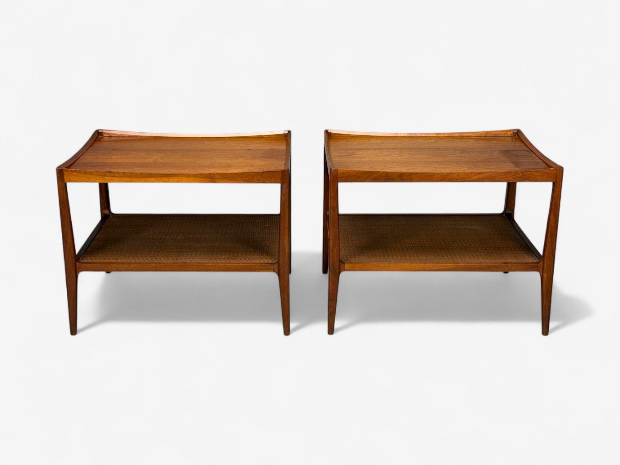 Mid-20th Century Heritage, American Modern, Walnut, Cane, End Tables, USA, 1960s For Sale