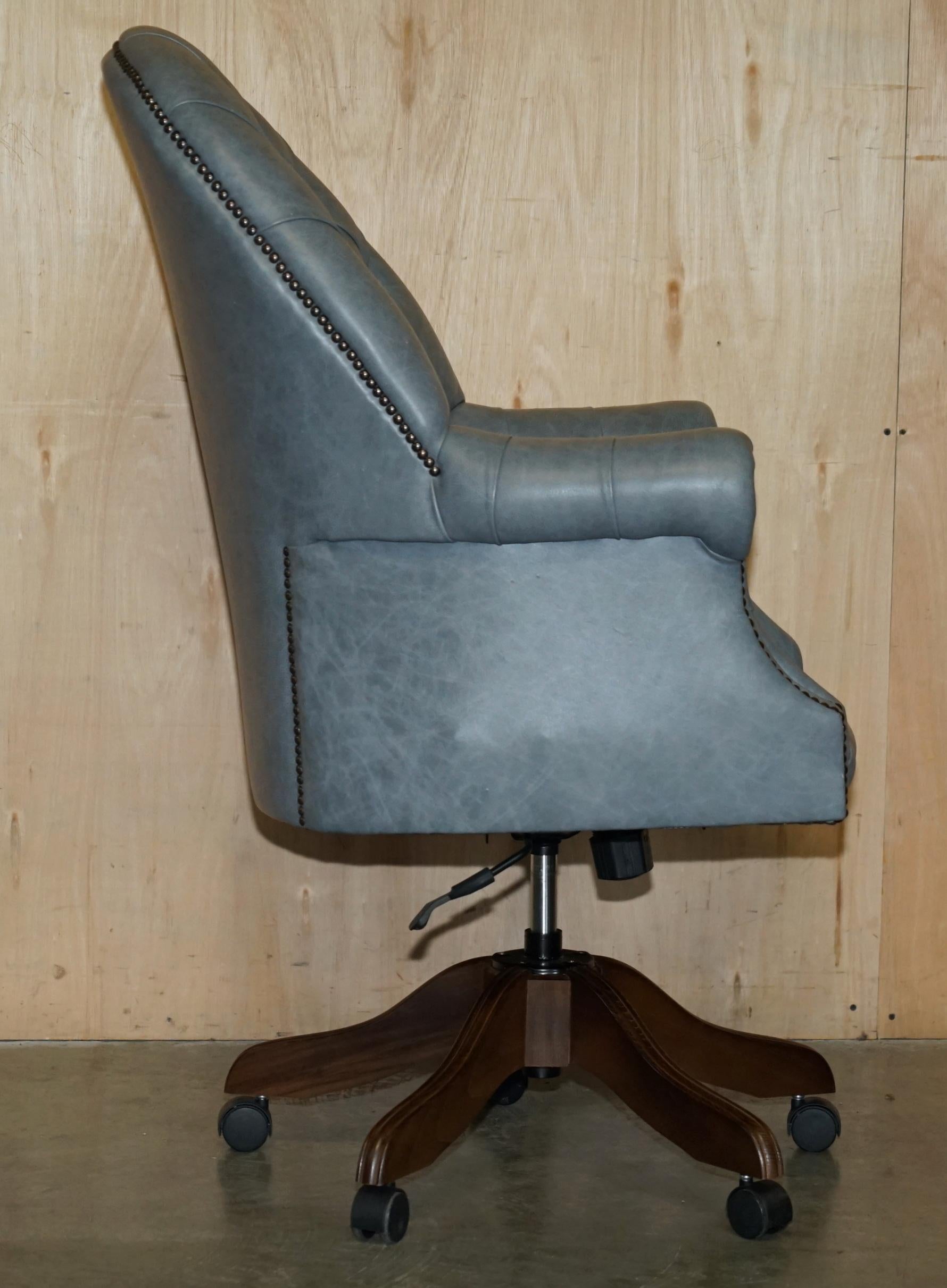 HERITAGE BLUE LEATHER UPHOLSTERED CHESTERFIELD DiRECTORS OFFICE SWIVEL ARMCHAIR 6