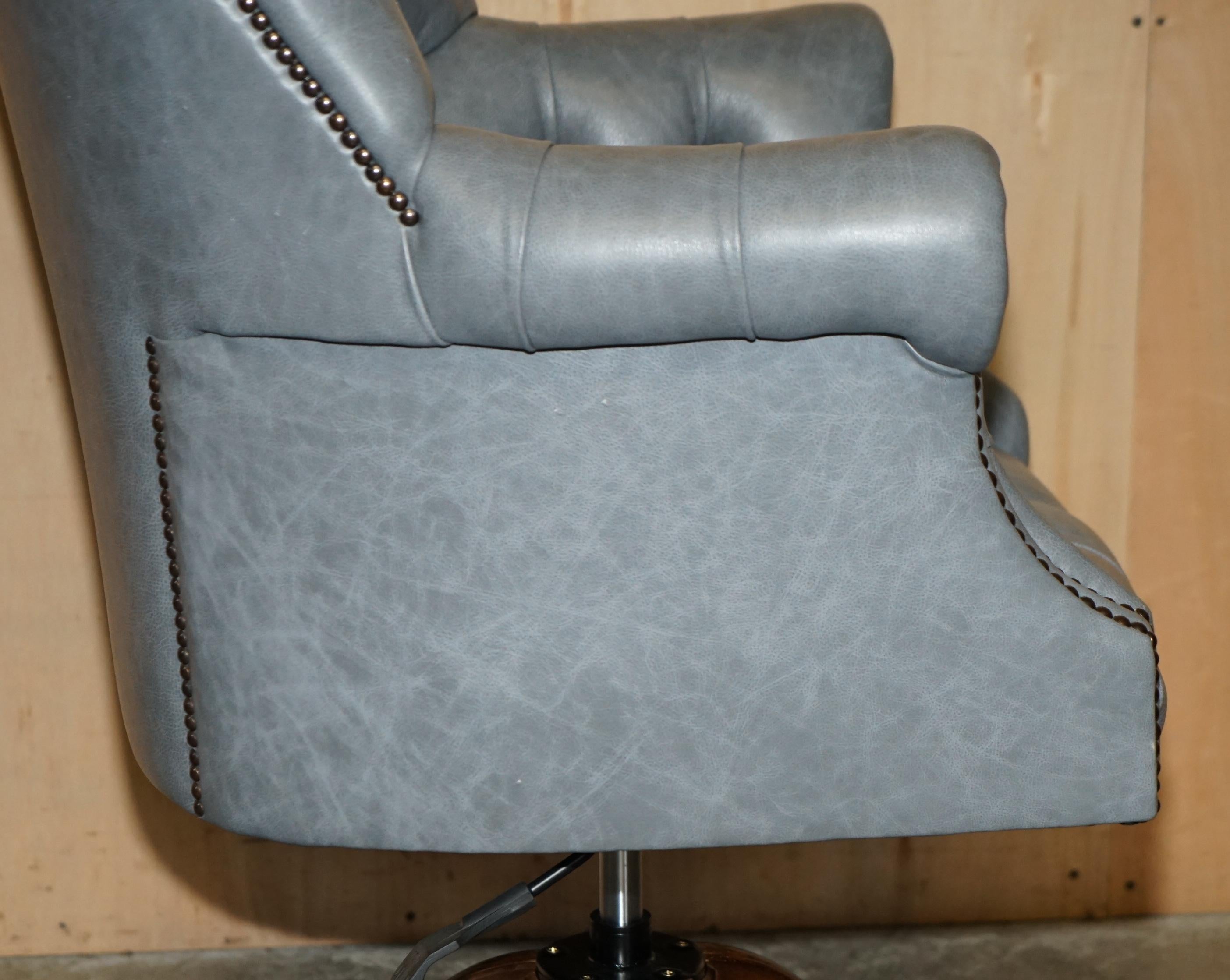 HERITAGE BLUE LEATHER UPHOLSTERED CHESTERFIELD DiRECTORS OFFICE SWIVEL ARMCHAIR 7