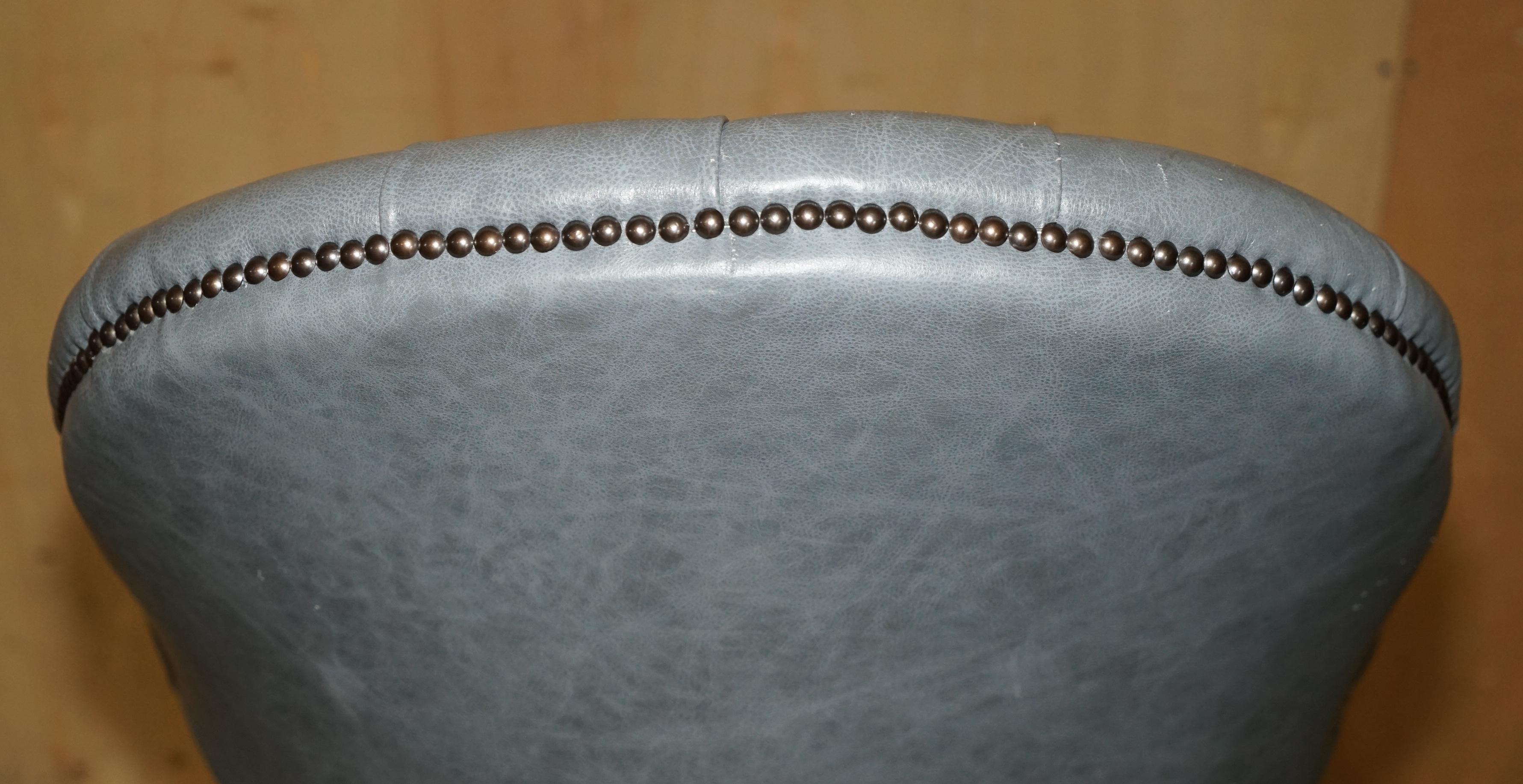 HERITAGE BLUE LEATHER UPHOLSTERED CHESTERFIELD DiRECTORS OFFICE SWIVEL ARMCHAIR 9