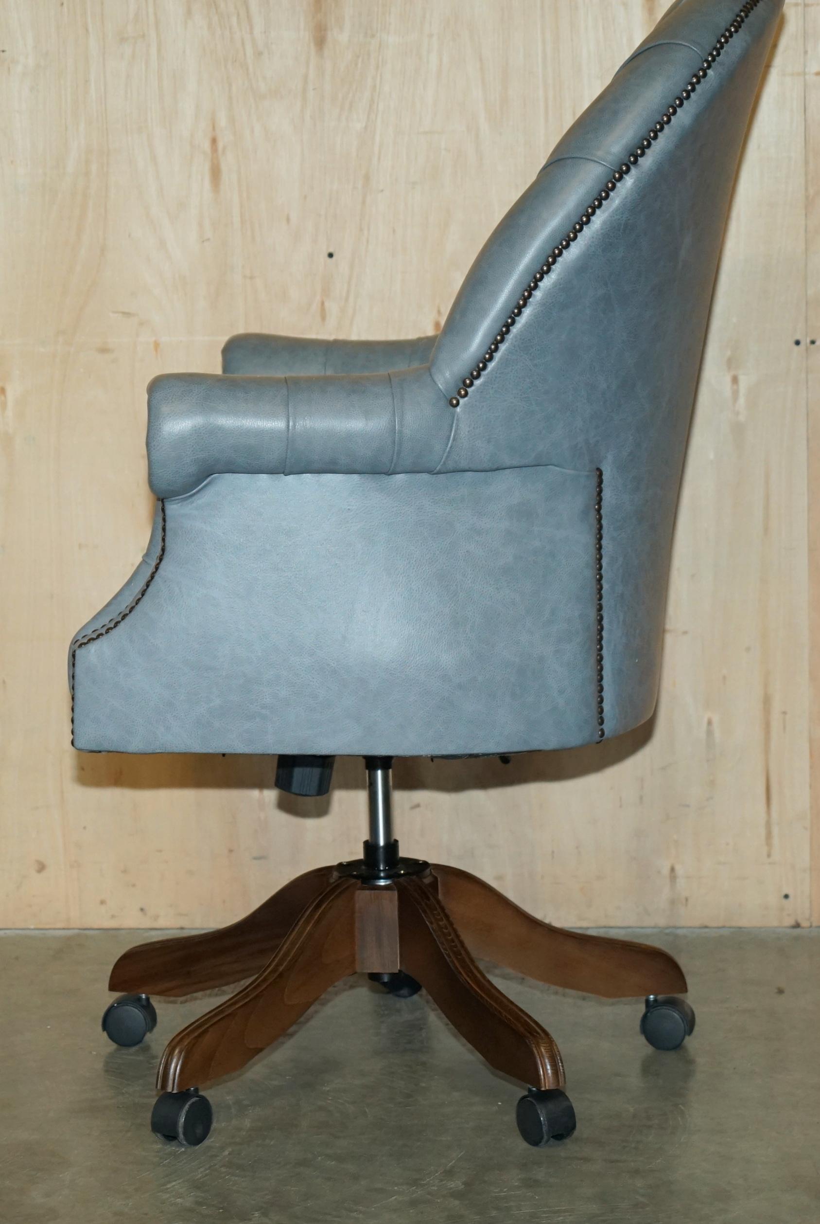 HERITAGE BLUE LEATHER UPHOLSTERED CHESTERFIELD DiRECTORS OFFICE SWIVEL ARMCHAIR 10