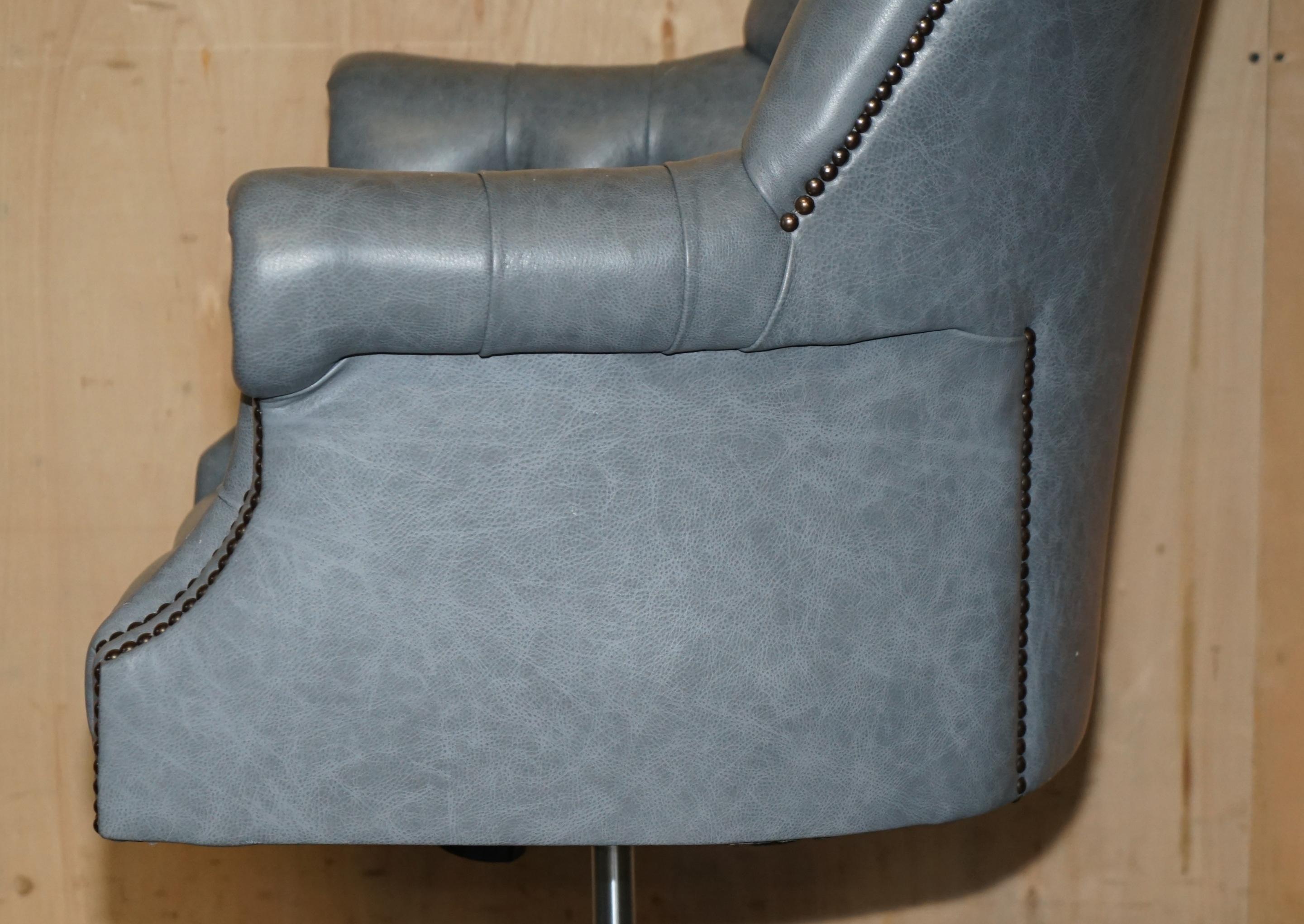 HERITAGE BLUE LEATHER UPHOLSTERED CHESTERFIELD DiRECTORS OFFICE SWIVEL ARMCHAIR 11